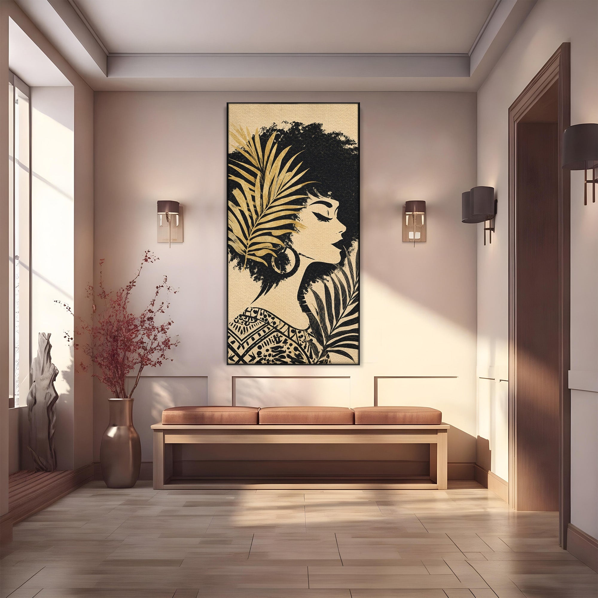 Tablou Canvas Premium LuxCanva® G1246, Silueta Eleganta Afro, Silueta, Femeie, Arta, Portret, Birou, Culori Vibrante