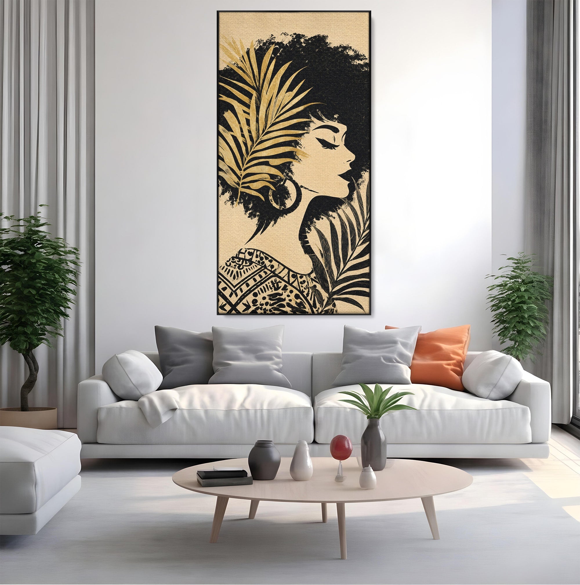 Tablou Canvas Premium LuxCanva® G1246, Silueta Eleganta Afro, Silueta, Femeie, Arta, Portret, Birou, Culori Vibrante