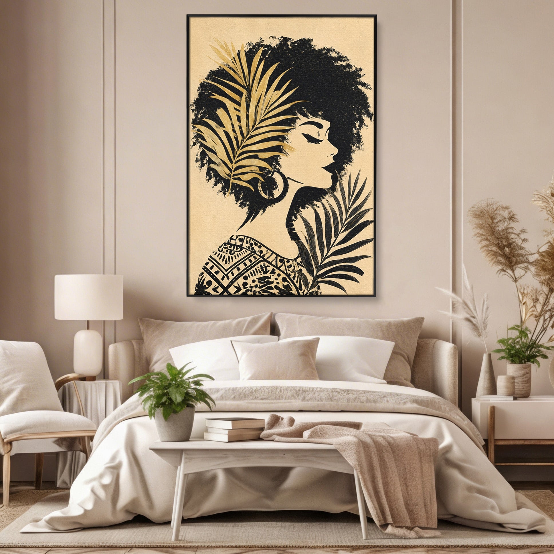 Tablou Canvas Premium LuxCanva® G1246, Silueta Eleganta Afro, Silueta, Femeie, Arta, Portret, Birou, Culori Vibrante