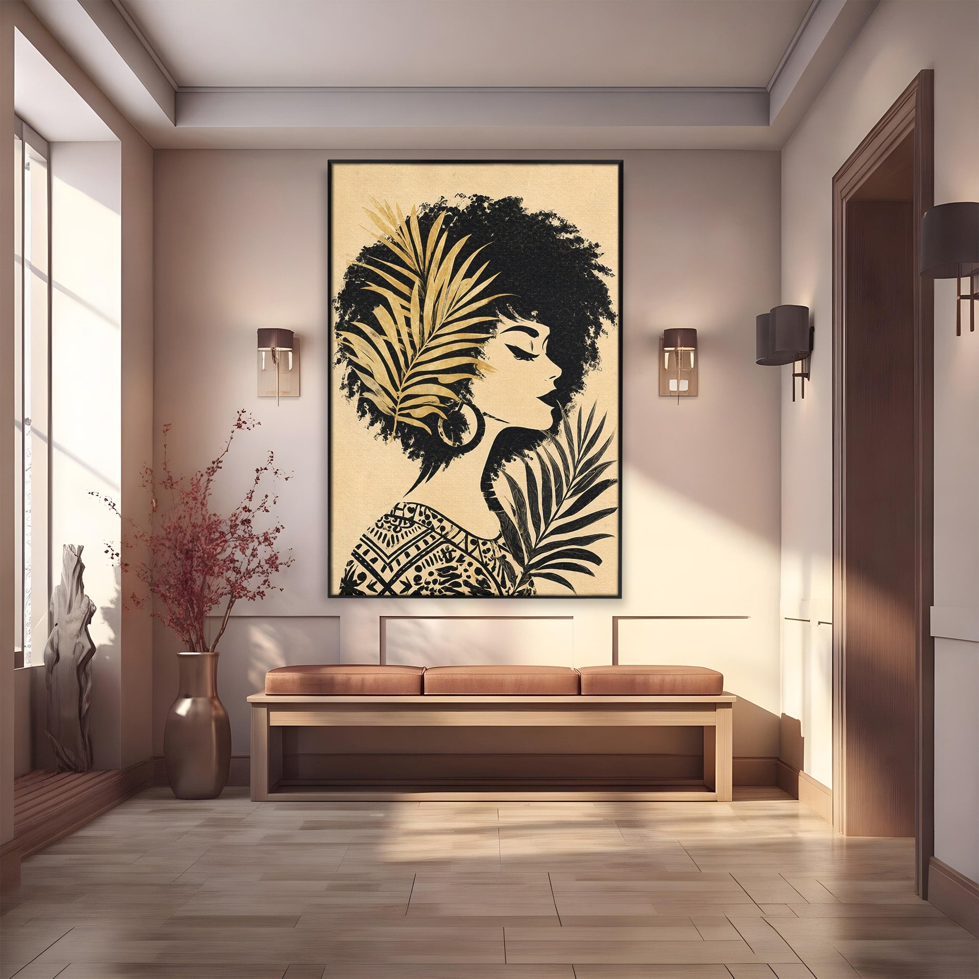 Tablou Canvas Premium LuxCanva® G1246, Silueta Eleganta Afro, Silueta, Femeie, Arta, Portret, Birou, Culori Vibrante