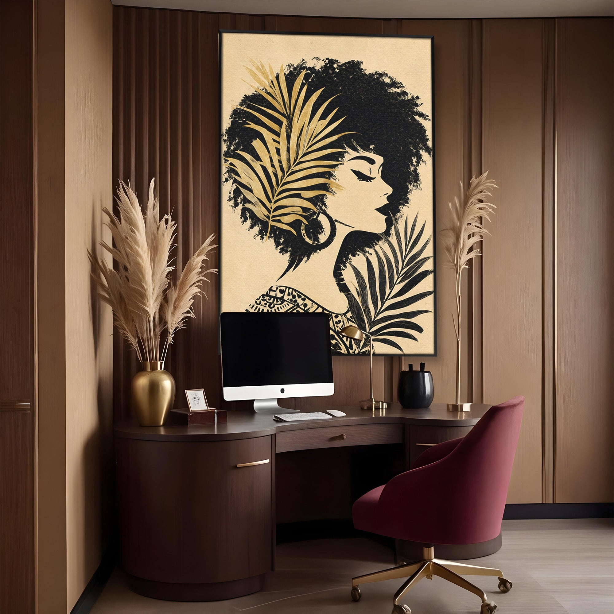 Tablou Canvas Premium LuxCanva® G1246, Silueta Eleganta Afro, Silueta, Femeie, Arta, Portret, Birou, Culori Vibrante