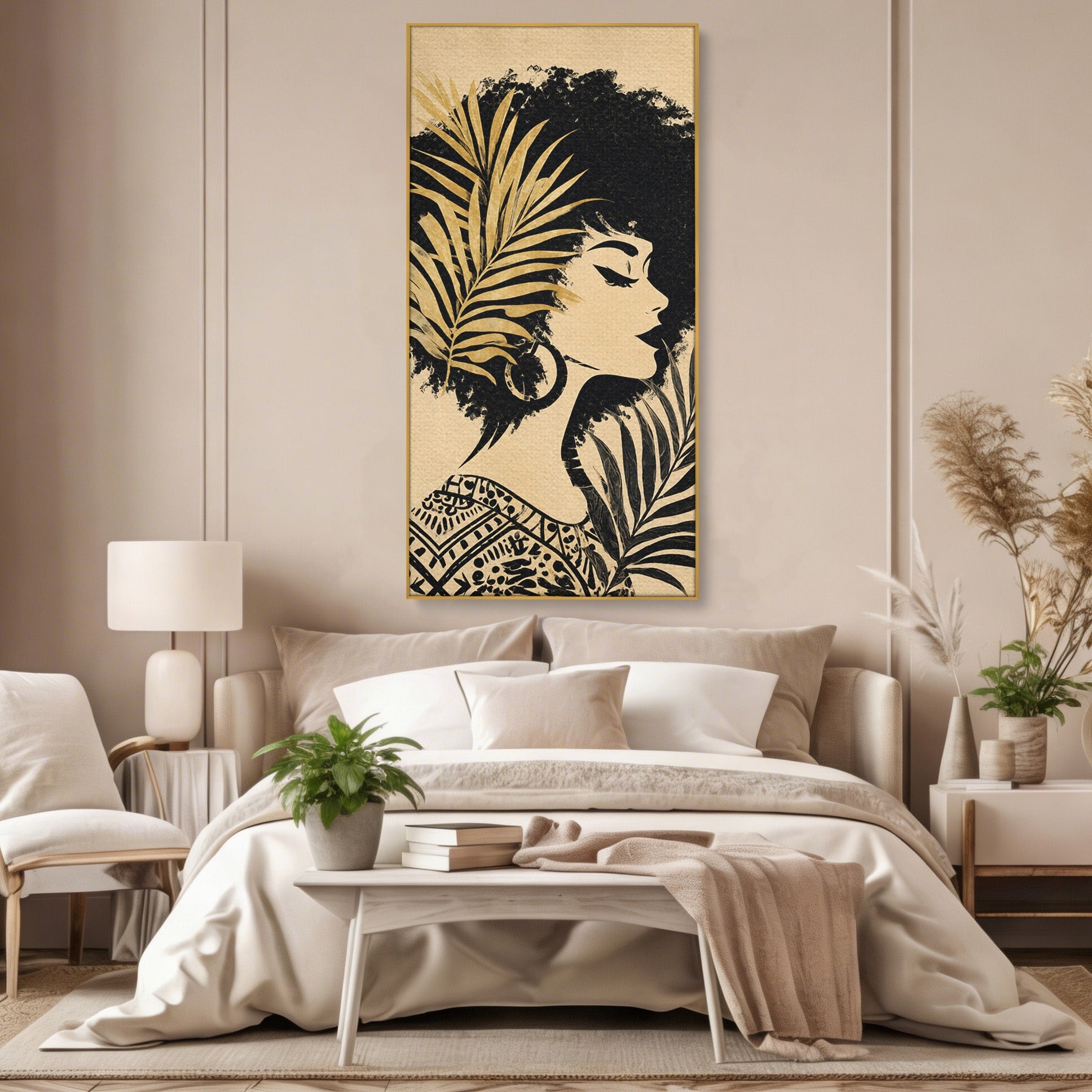 Tablou Canvas Premium LuxCanva® G1246, Silueta Eleganta Afro, Silueta, Femeie, Arta, Portret, Birou, Culori Vibrante