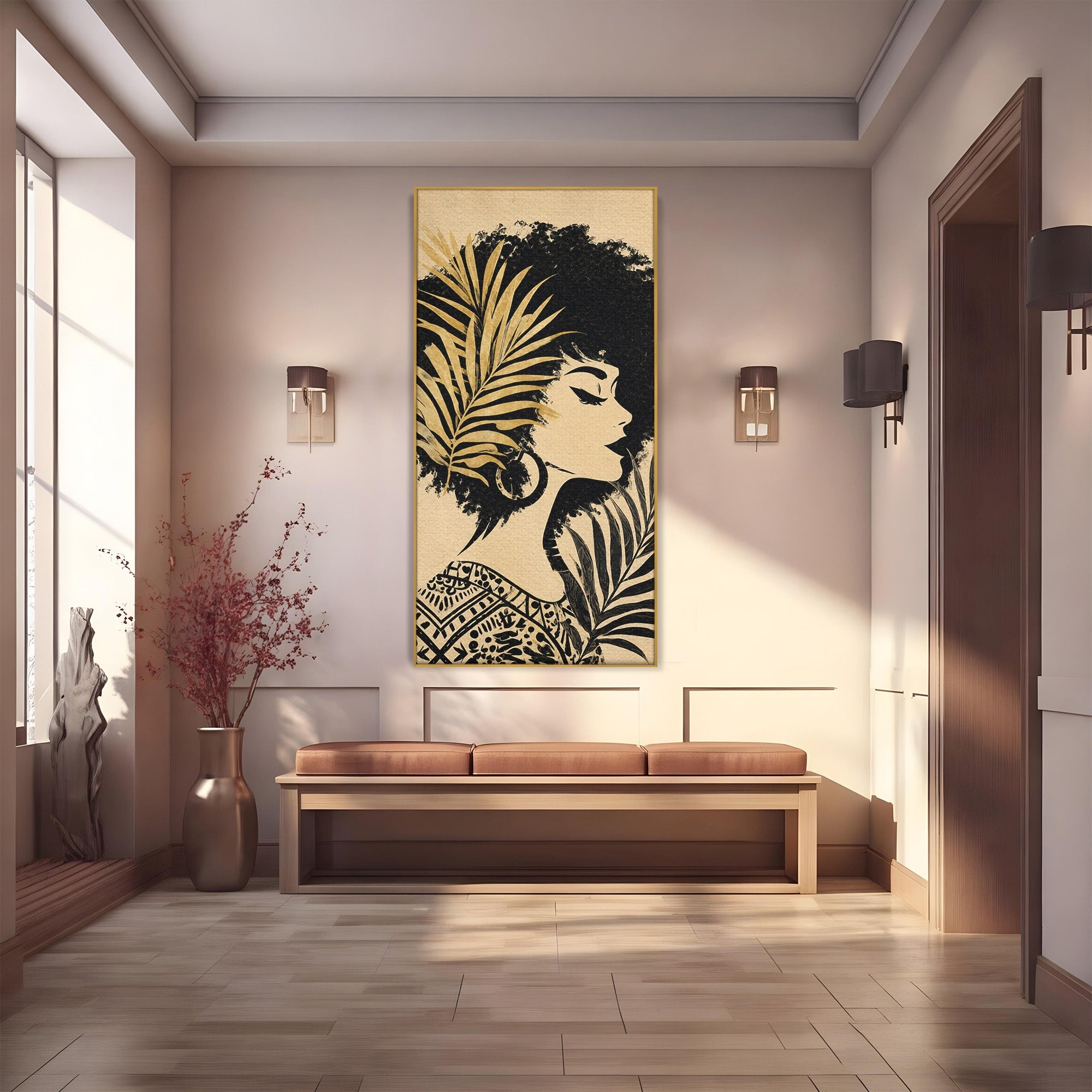 Tablou Canvas Premium LuxCanva® G1246, Silueta Eleganta Afro, Silueta, Femeie, Arta, Portret, Birou, Culori Vibrante