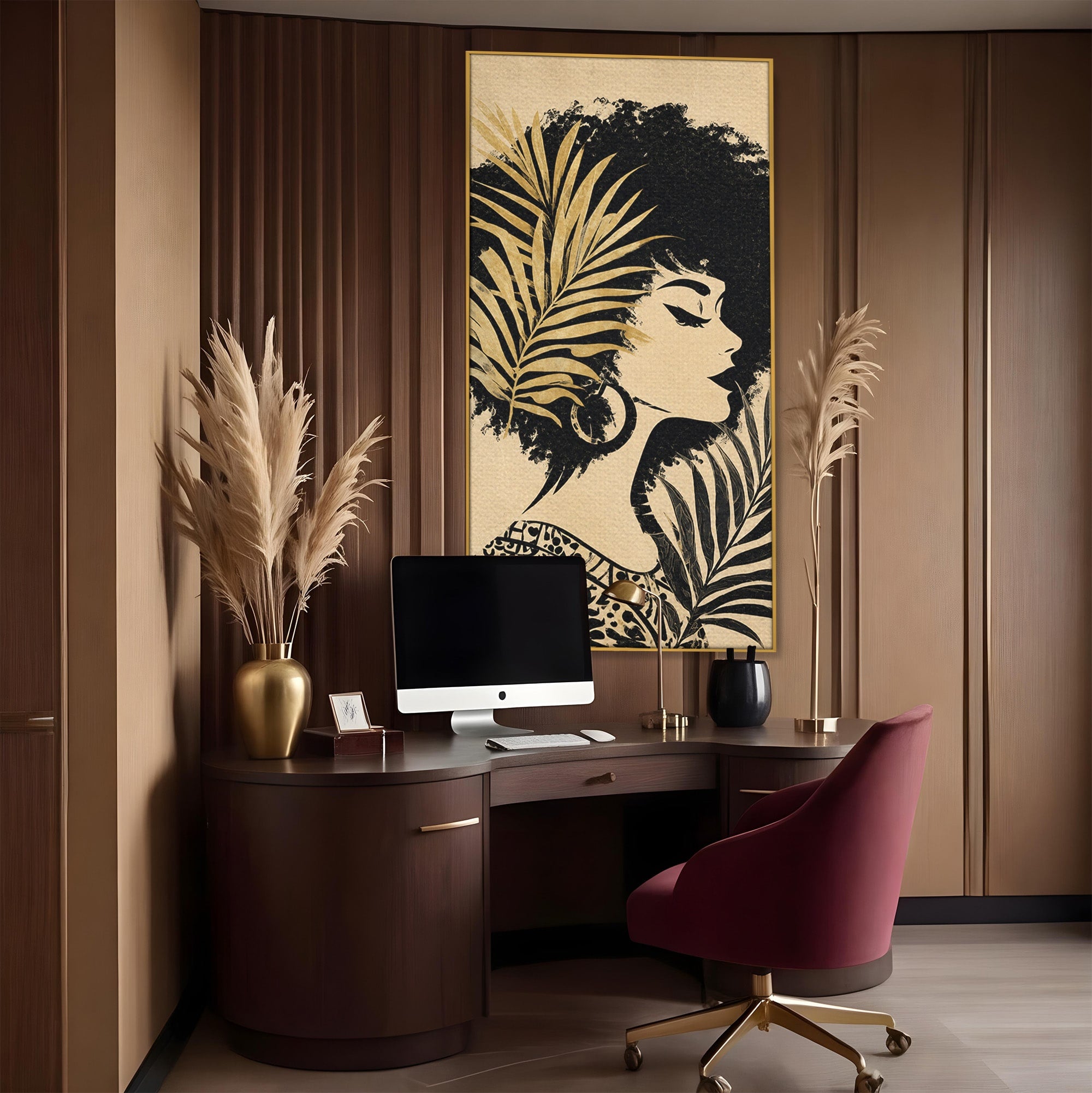 Tablou Canvas Premium LuxCanva® G1246, Silueta Eleganta Afro, Silueta, Femeie, Arta, Portret, Birou, Culori Vibrante