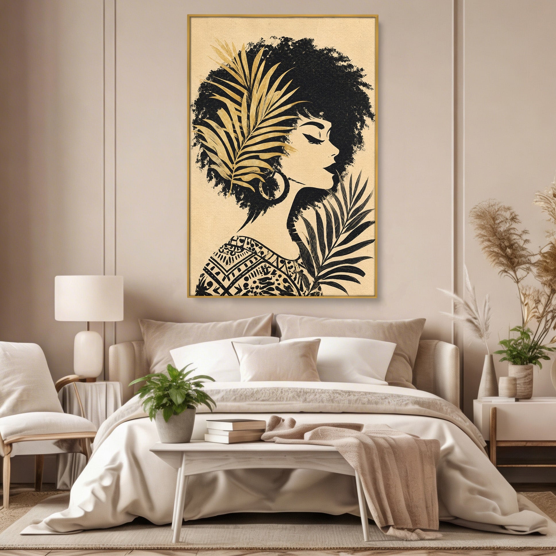 Tablou Canvas Premium LuxCanva® G1246, Silueta Eleganta Afro, Silueta, Femeie, Arta, Portret, Birou, Culori Vibrante