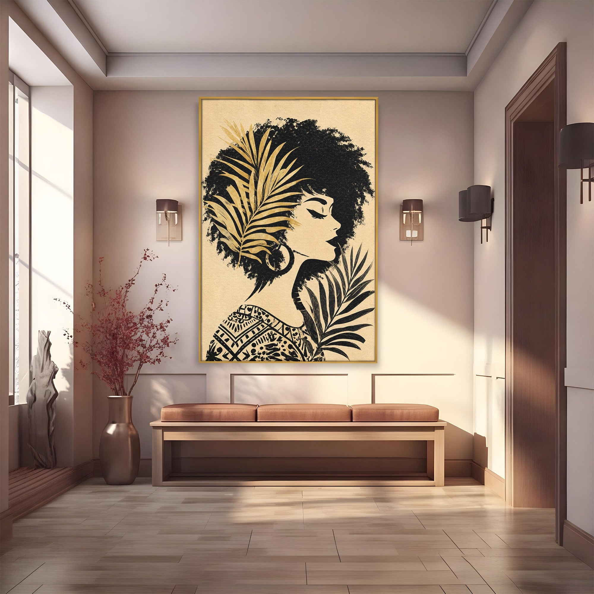 Tablou Canvas Premium LuxCanva® G1246, Silueta Eleganta Afro, Silueta, Femeie, Arta, Portret, Birou, Culori Vibrante