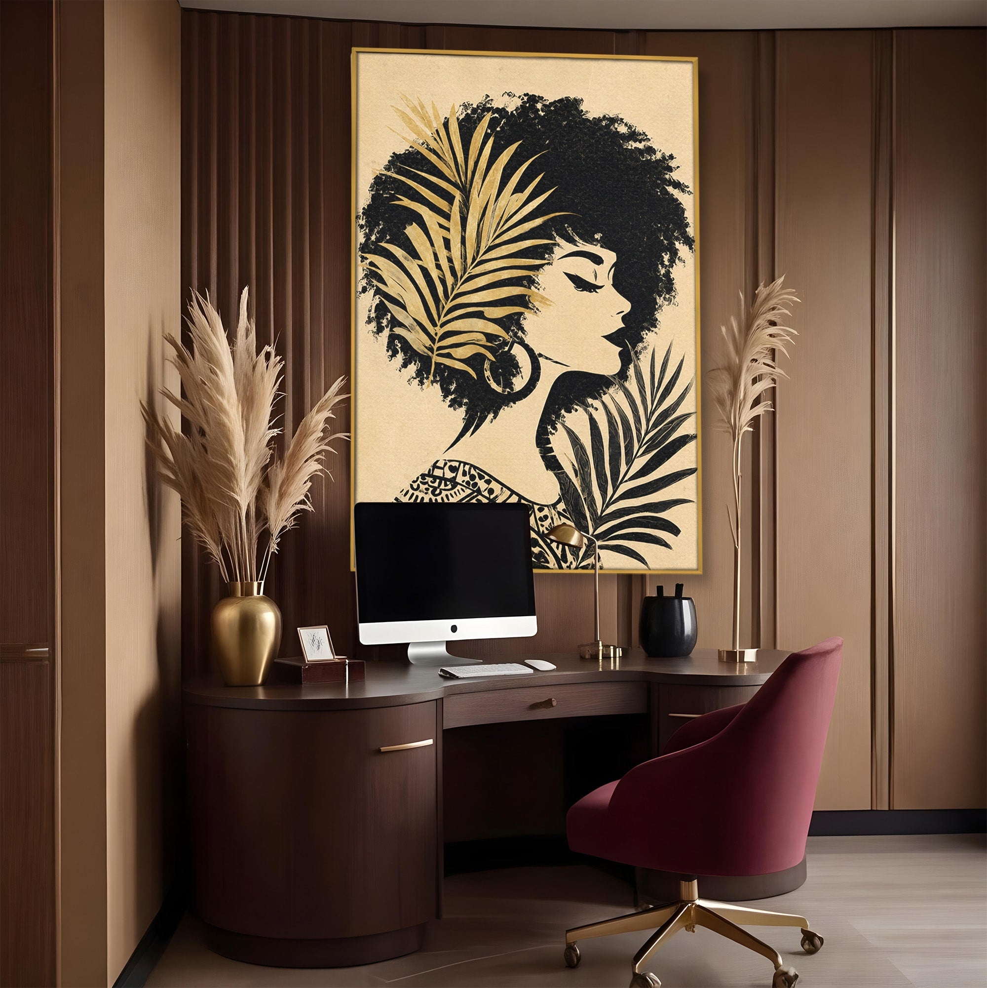 Tablou Canvas Premium LuxCanva® G1246, Silueta Eleganta Afro, Silueta, Femeie, Arta, Portret, Birou, Culori Vibrante