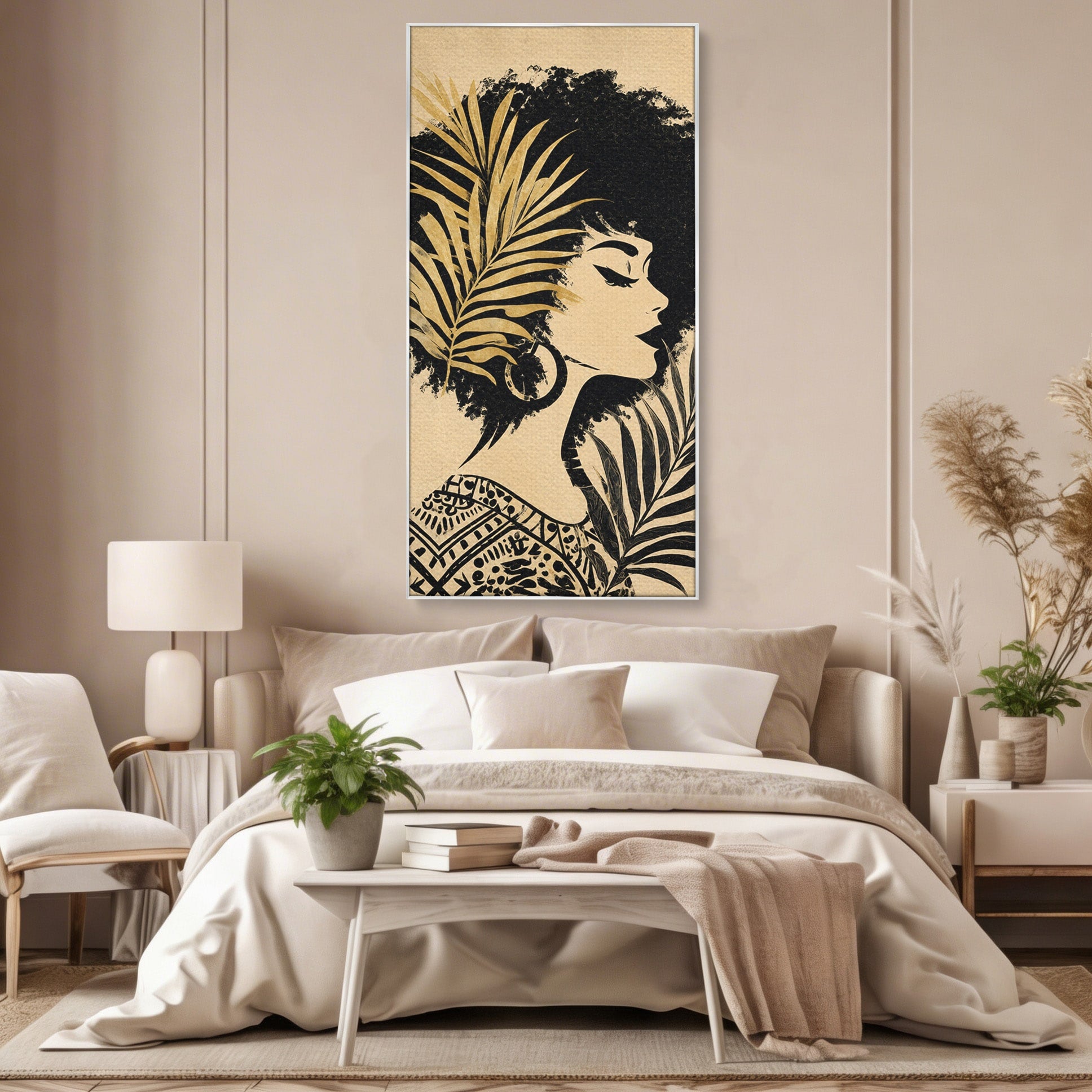 Tablou Canvas Premium LuxCanva® G1246, Silueta Eleganta Afro, Silueta, Femeie, Arta, Portret, Birou, Culori Vibrante