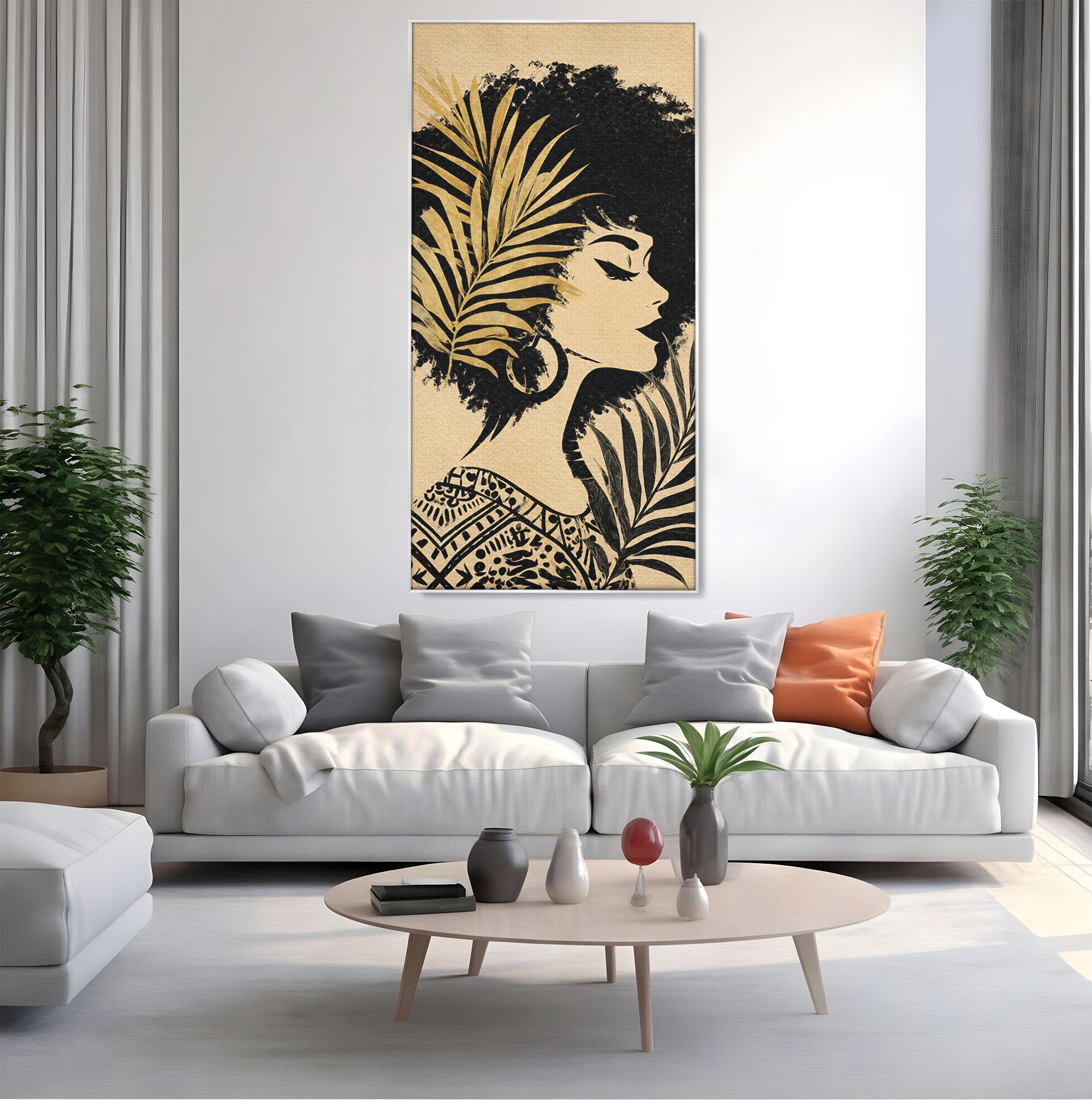 Tablou Canvas Premium LuxCanva® G1246, Silueta Eleganta Afro, Silueta, Femeie, Arta, Portret, Birou, Culori Vibrante