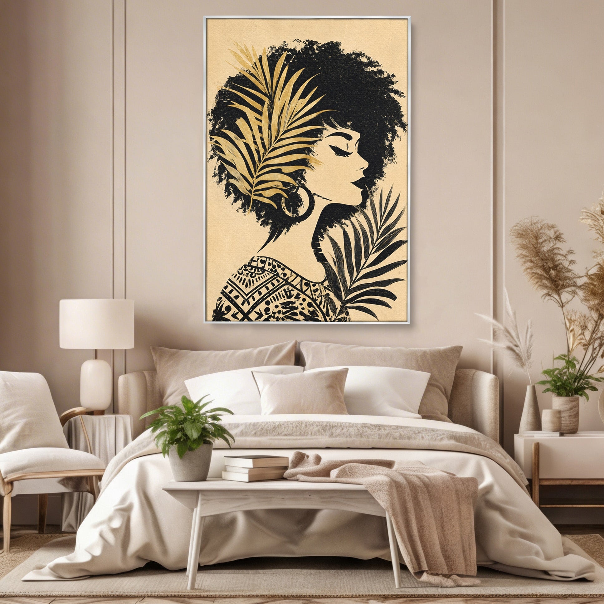 Tablou Canvas Premium LuxCanva® G1246, Silueta Eleganta Afro, Silueta, Femeie, Arta, Portret, Birou, Culori Vibrante