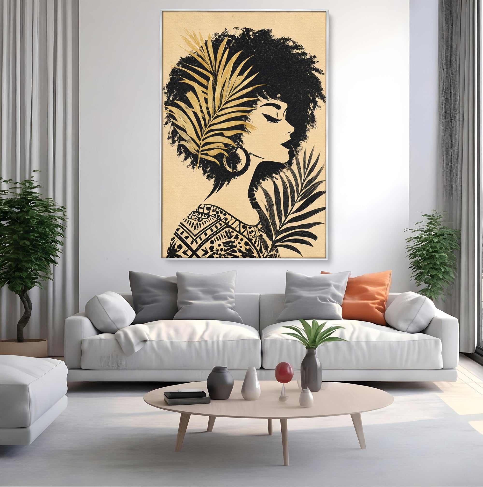 Tablou Canvas Premium LuxCanva® G1246, Silueta Eleganta Afro, Silueta, Femeie, Arta, Portret, Birou, Culori Vibrante
