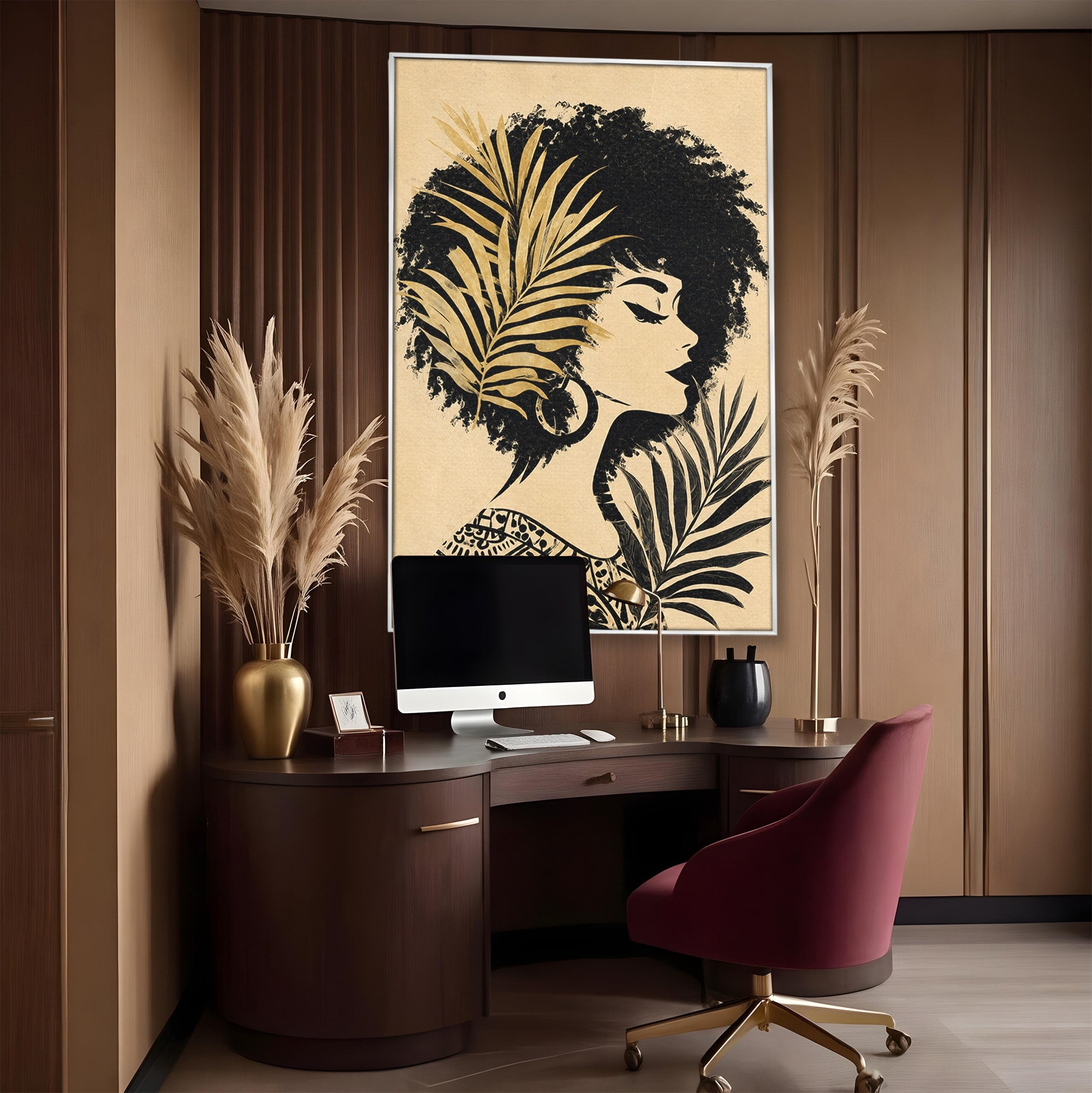 Tablou Canvas Premium LuxCanva® G1246, Silueta Eleganta Afro, Silueta, Femeie, Arta, Portret, Birou, Culori Vibrante