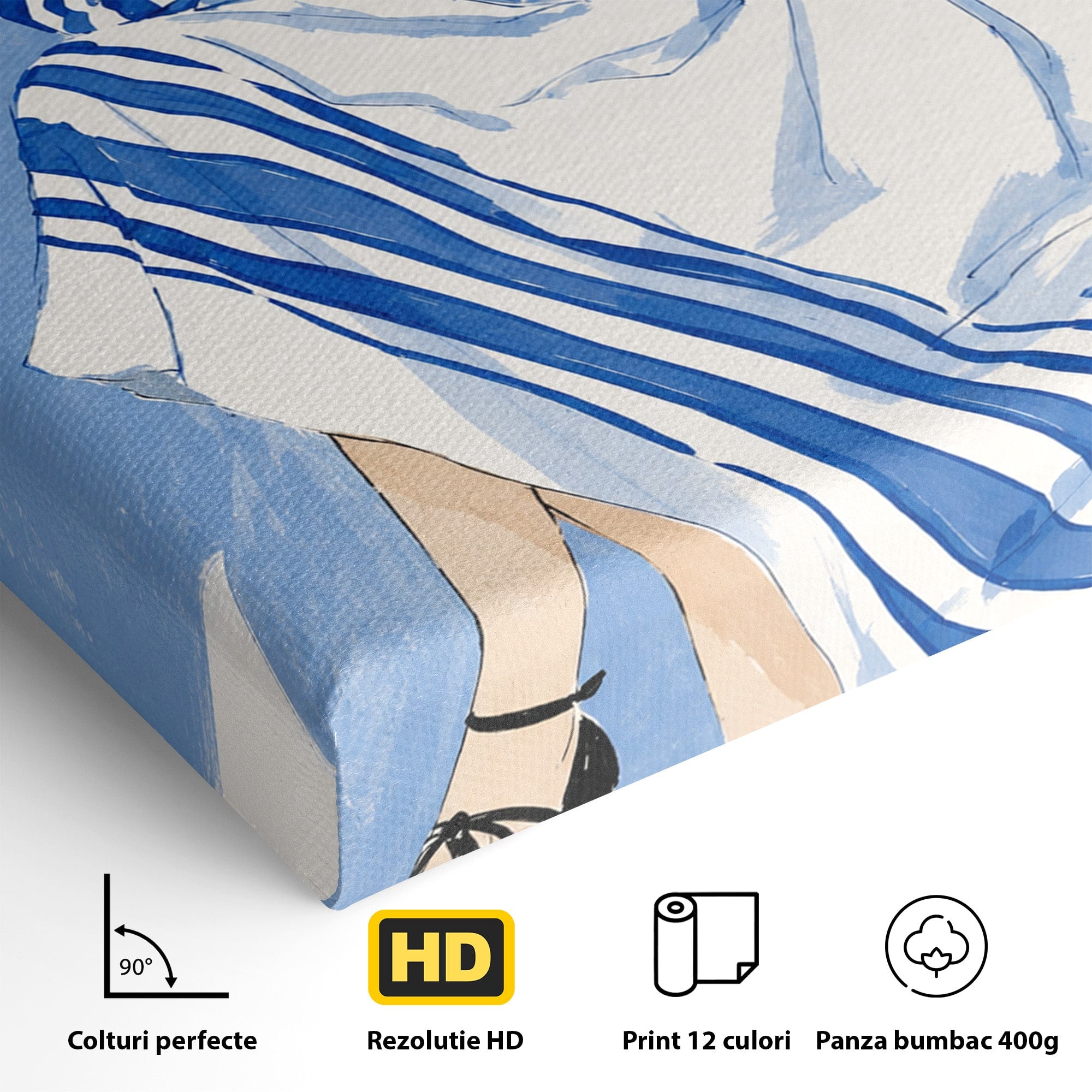 Tablou Canvas Premium LuxCanva® G1247, Femeie Eleganta In Albastru, Femeie, Moda, Eleganta, Birou, Stil, Vacanta, Culori Vibrante