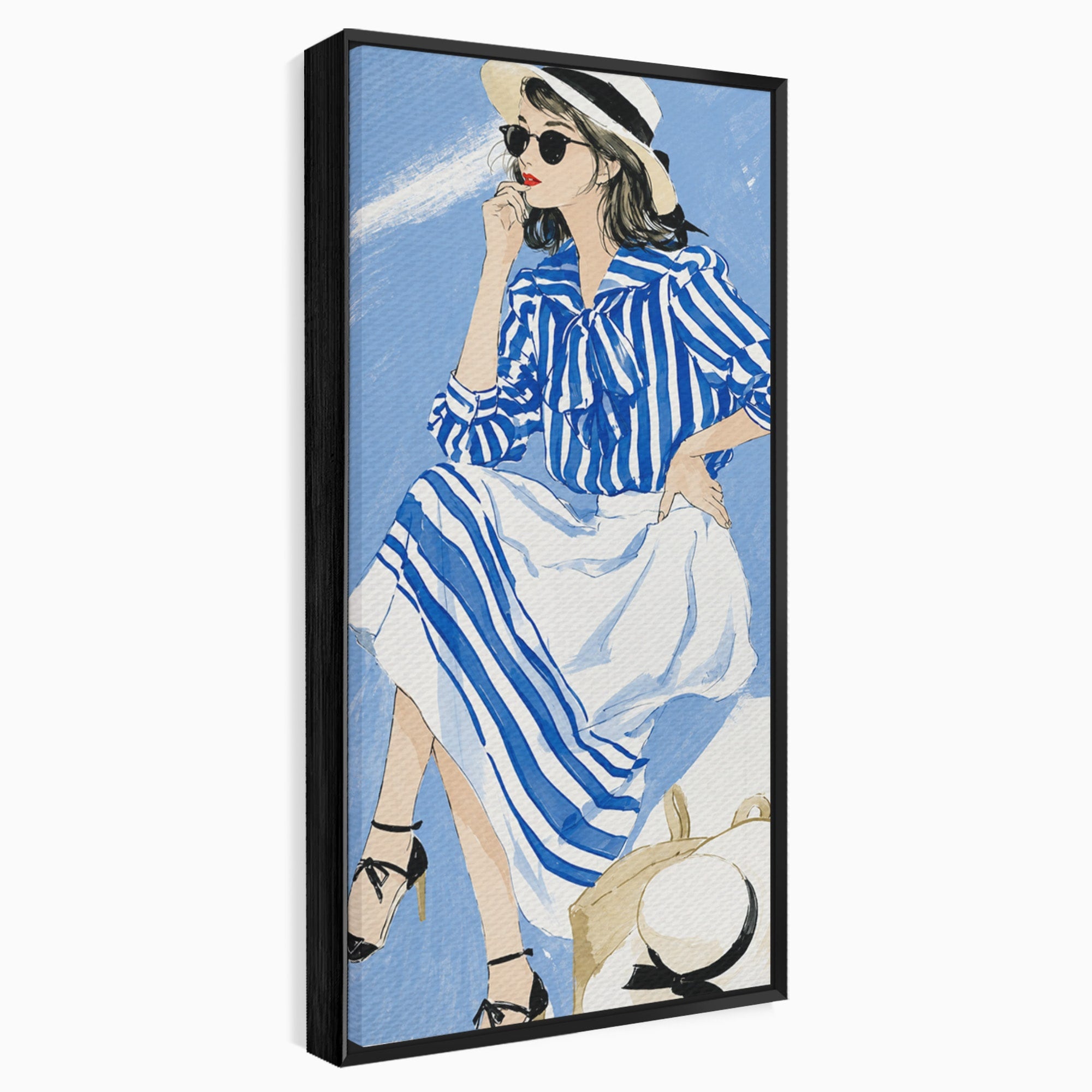 Tablou Canvas Premium LuxCanva® G1247, Femeie Eleganta In Albastru, Femeie, Moda, Eleganta, Birou, Stil, Vacanta, Culori Vibrante