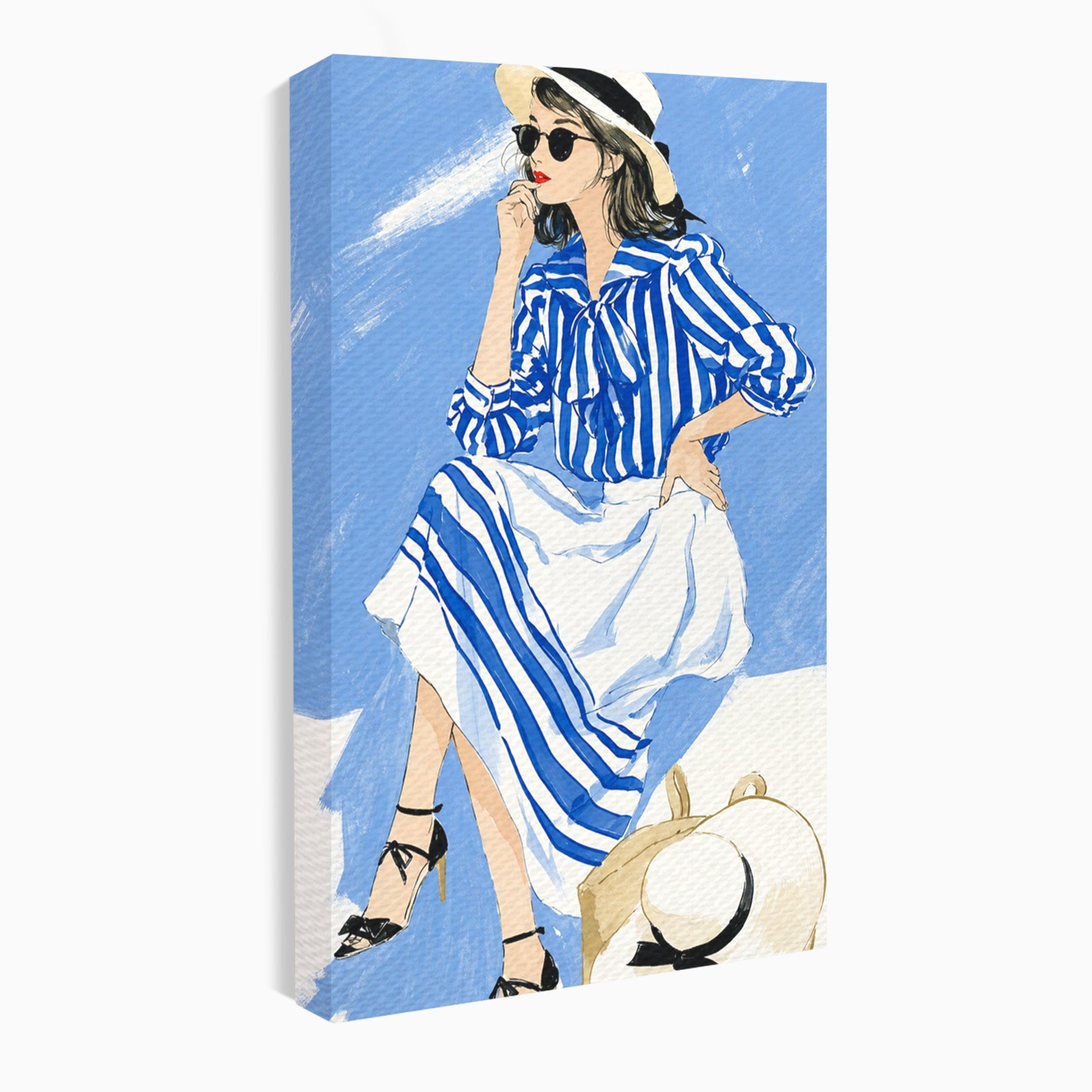 Tablou Canvas Premium LuxCanva® G1247, Femeie Eleganta In Albastru, Femeie, Moda, Eleganta, Birou, Stil, Vacanta, Culori Vibrante
