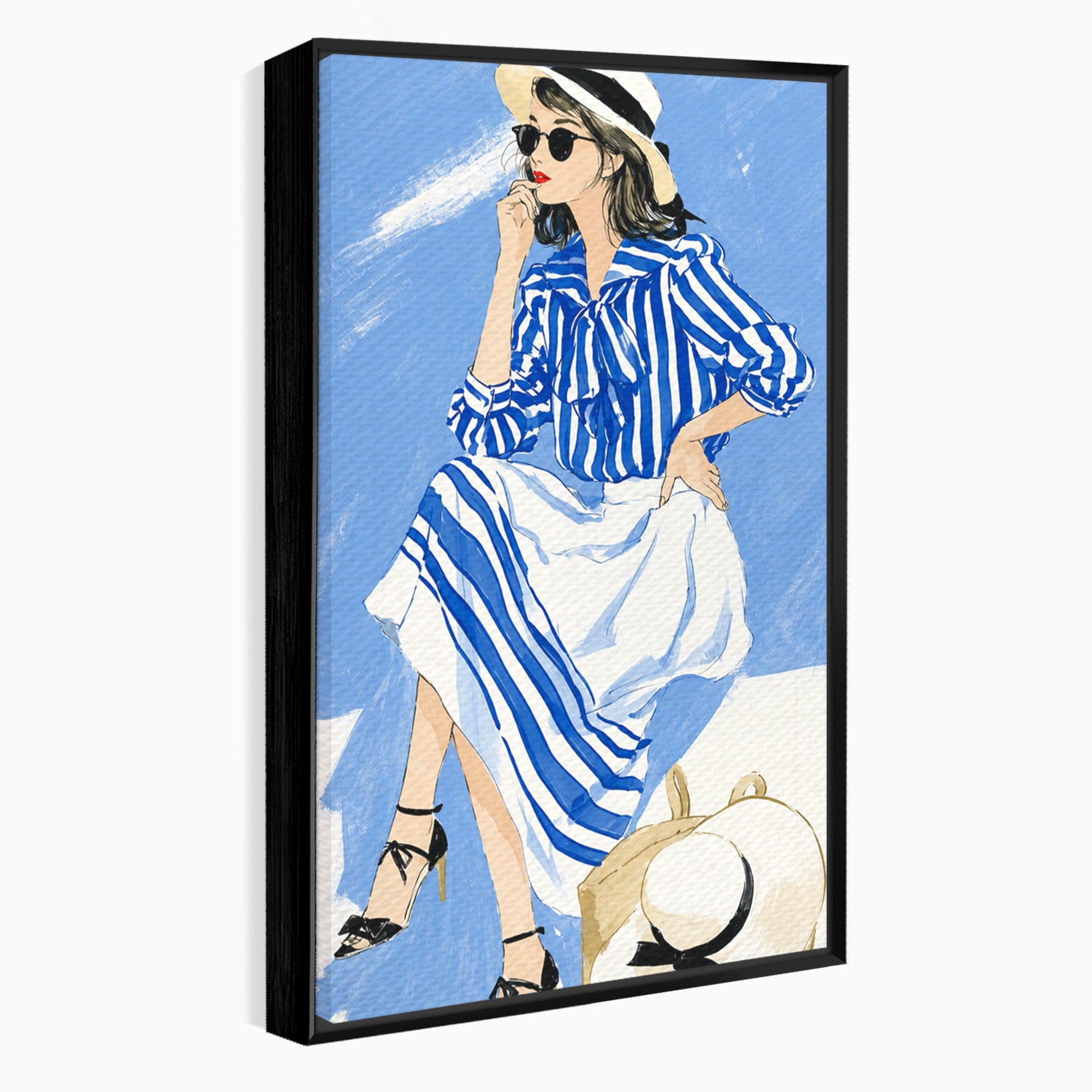 Tablou Canvas Premium LuxCanva® G1247, Femeie Eleganta In Albastru, Femeie, Moda, Eleganta, Birou, Stil, Vacanta, Culori Vibrante