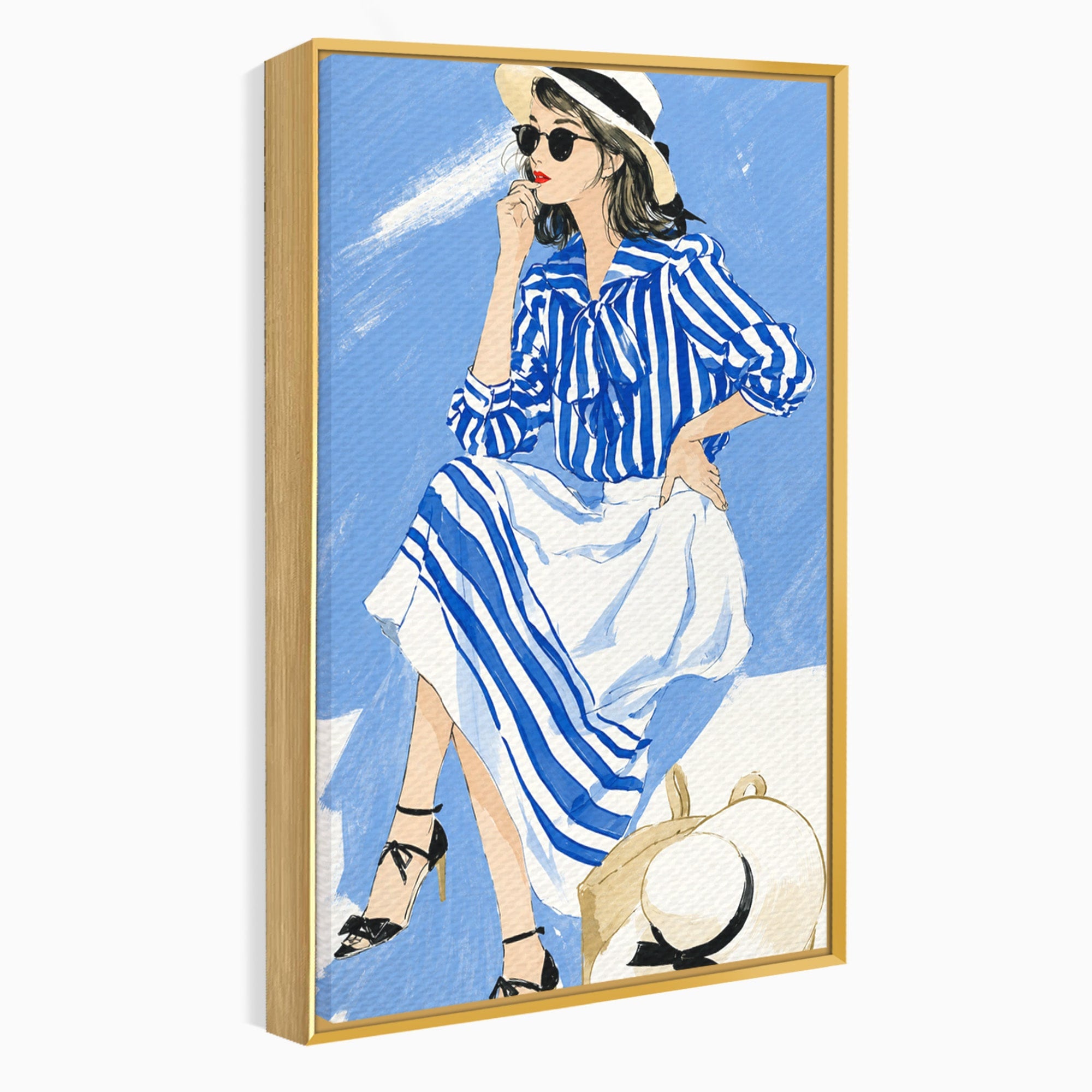 Tablou Canvas Premium LuxCanva® G1247, Femeie Eleganta In Albastru, Femeie, Moda, Eleganta, Birou, Stil, Vacanta, Culori Vibrante