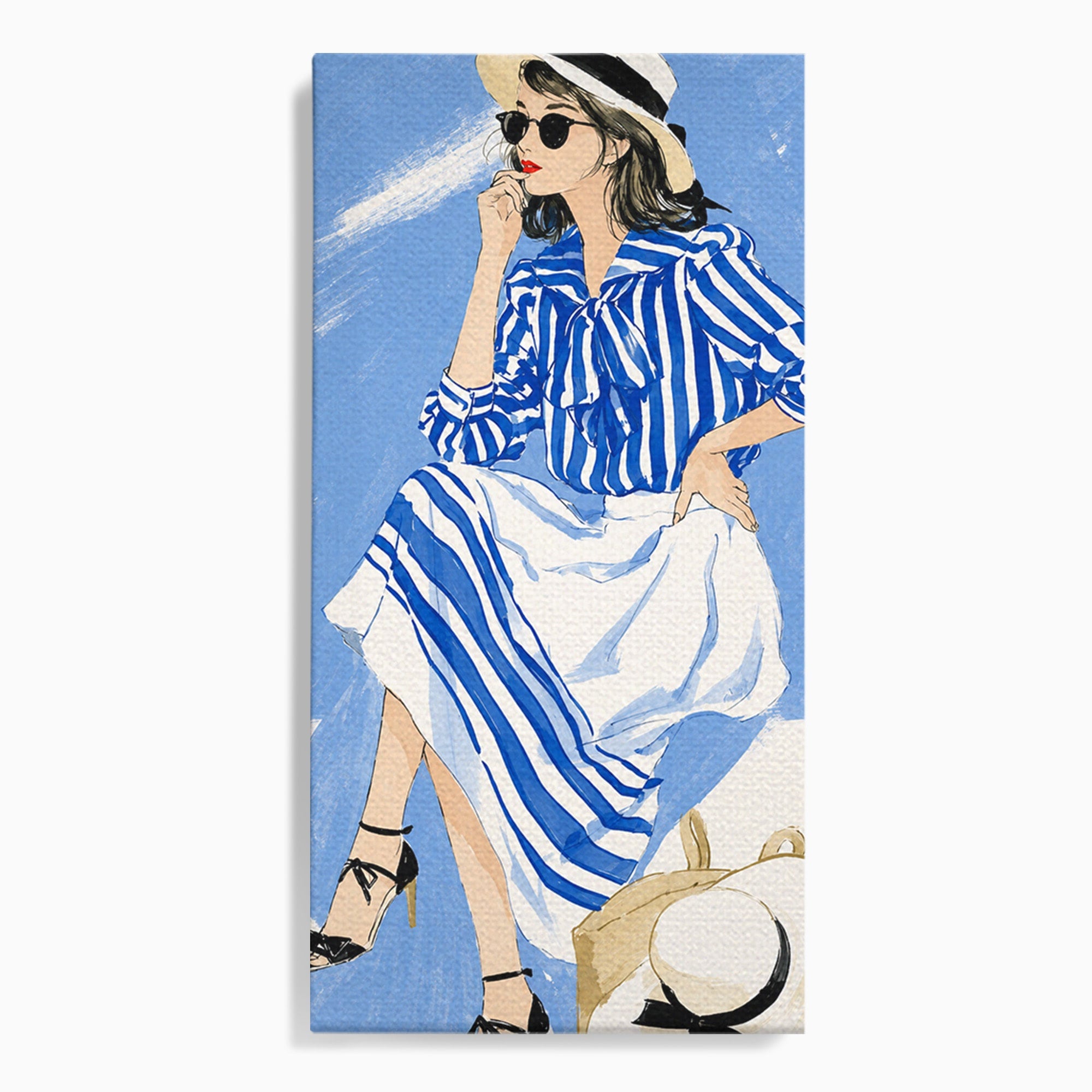 Tablou Canvas Premium LuxCanva® G1247, Femeie Eleganta In Albastru, Femeie, Moda, Eleganta, Birou, Stil, Vacanta, Culori Vibrante