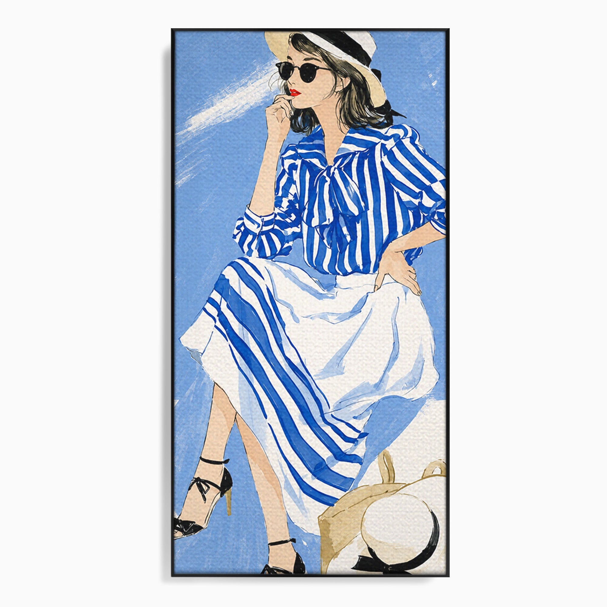 Tablou Canvas Premium LuxCanva® G1247, Femeie Eleganta In Albastru, Femeie, Moda, Eleganta, Birou, Stil, Vacanta, Culori Vibrante