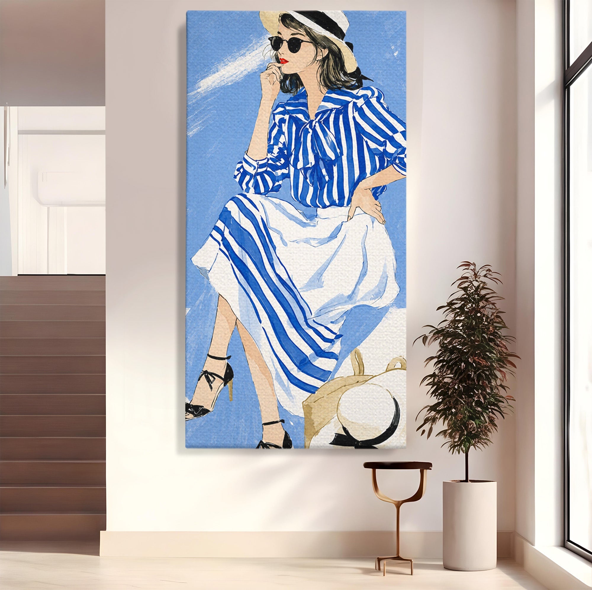 Tablou Canvas Premium LuxCanva® G1247, Femeie Eleganta In Albastru, Femeie, Moda, Eleganta, Birou, Stil, Vacanta, Culori Vibrante