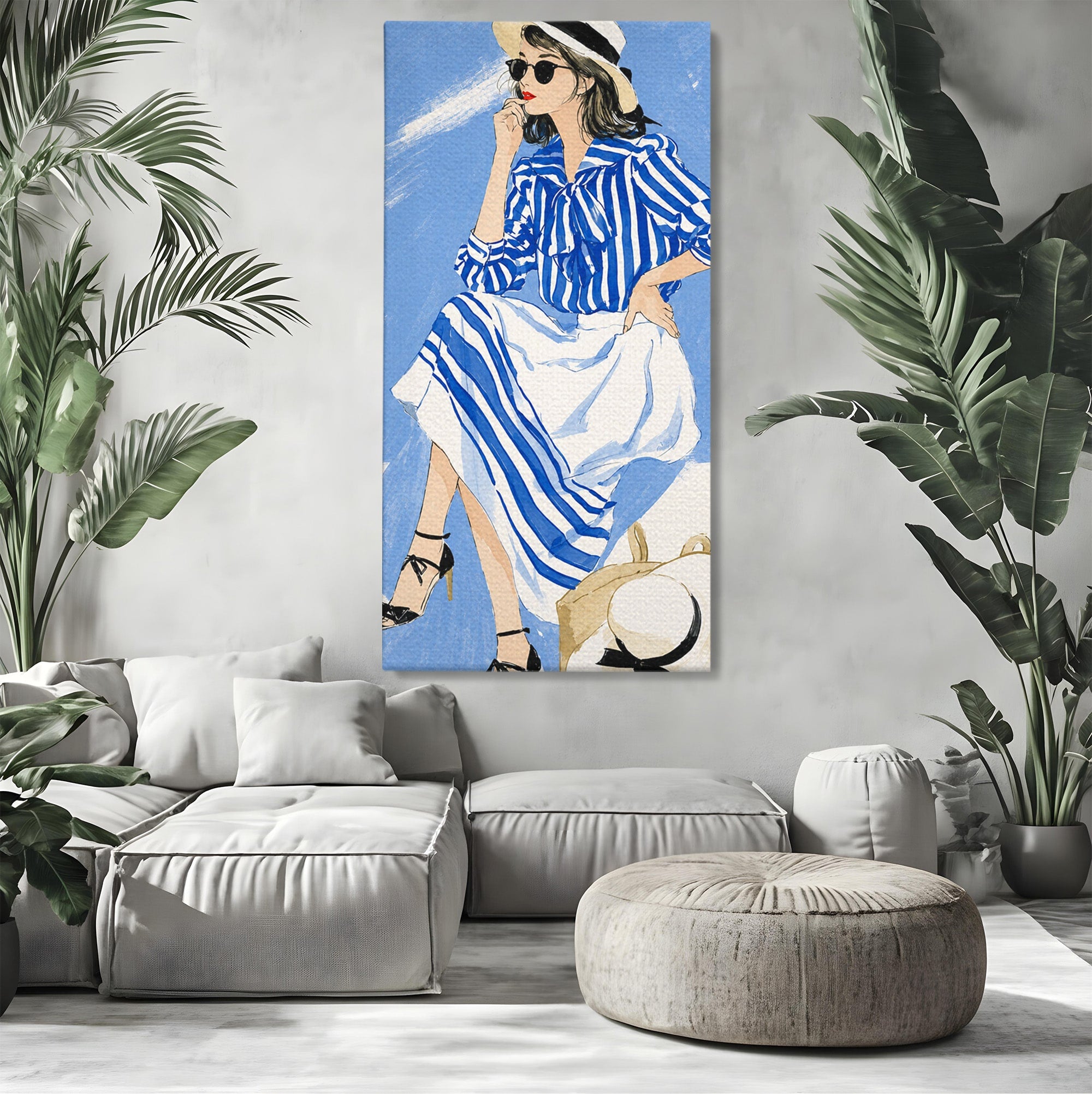 Tablou Canvas Premium LuxCanva® G1247, Femeie Eleganta In Albastru, Femeie, Moda, Eleganta, Birou, Stil, Vacanta, Culori Vibrante