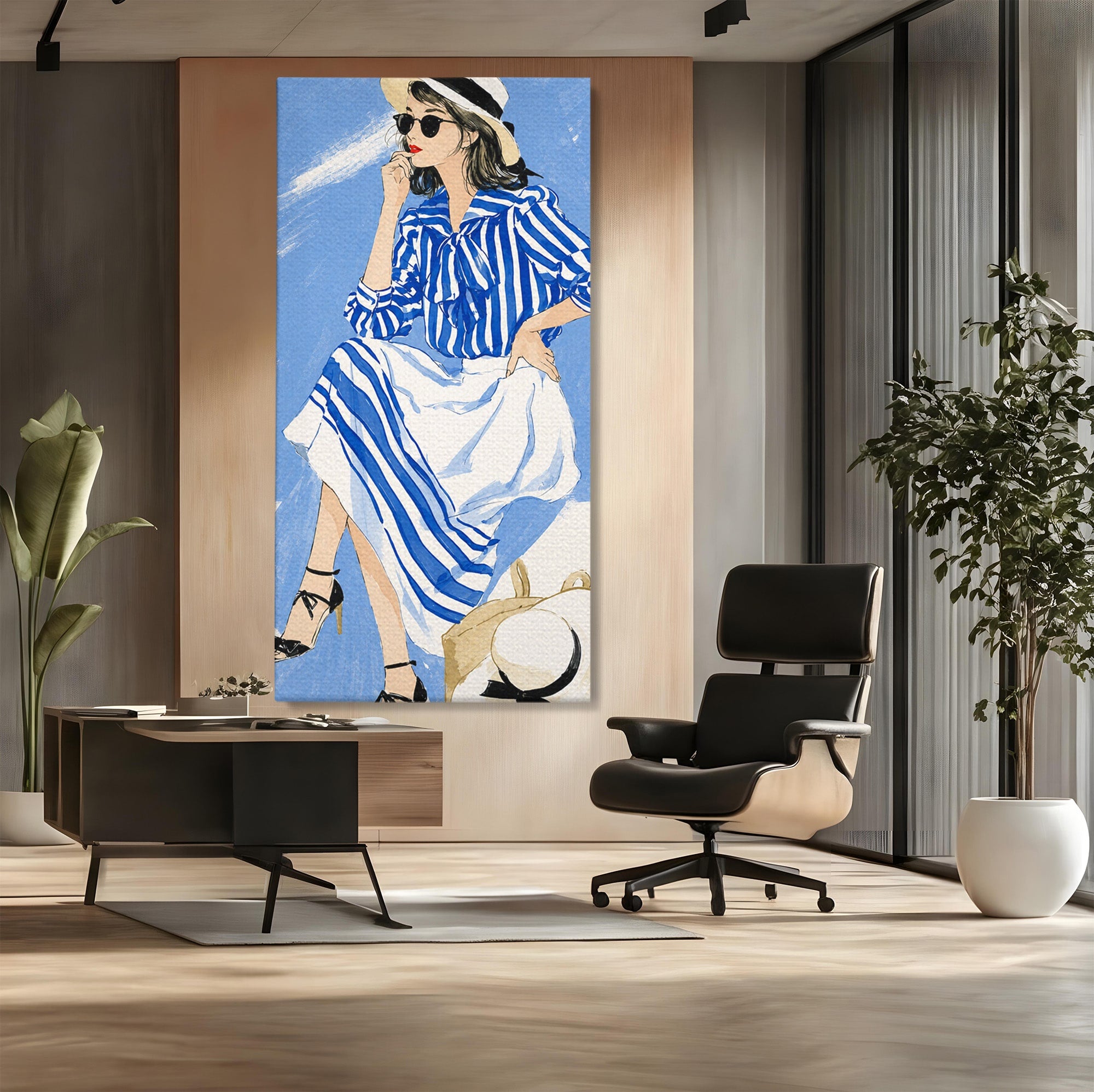 Tablou Canvas Premium LuxCanva® G1247, Femeie Eleganta In Albastru, Femeie, Moda, Eleganta, Birou, Stil, Vacanta, Culori Vibrante