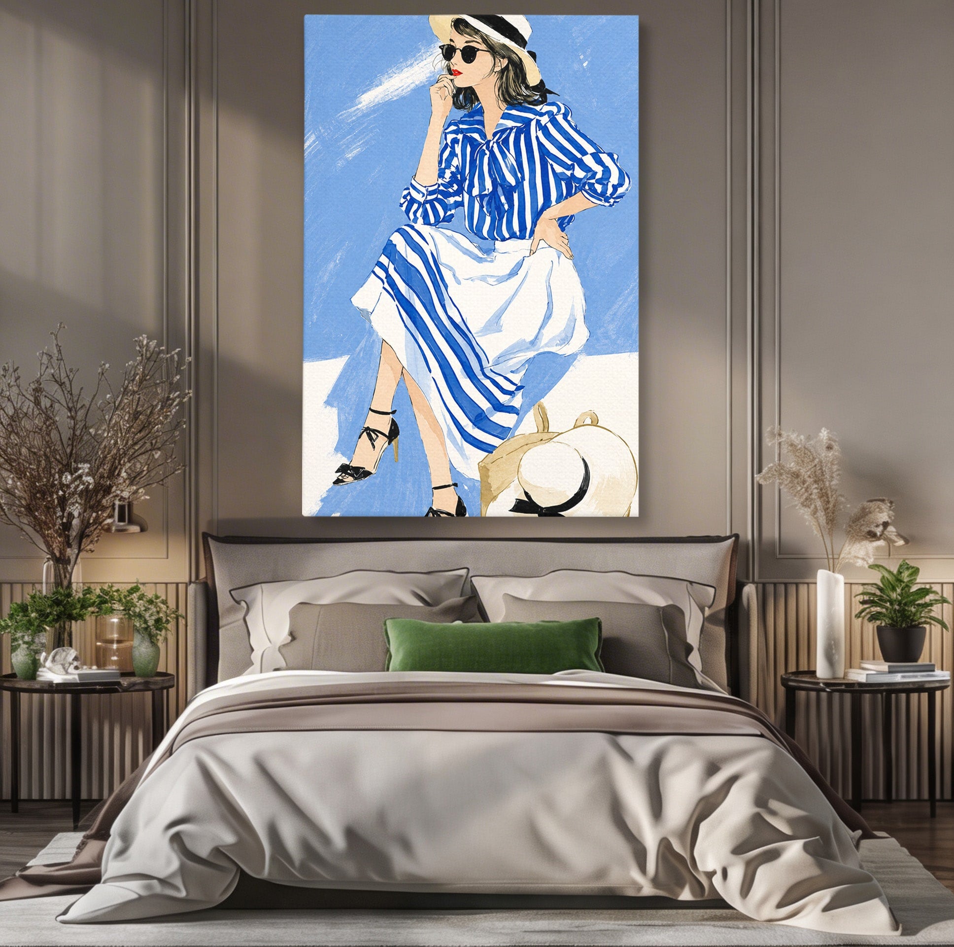 Tablou Canvas Premium LuxCanva® G1247, Femeie Eleganta In Albastru, Femeie, Moda, Eleganta, Birou, Stil, Vacanta, Culori Vibrante