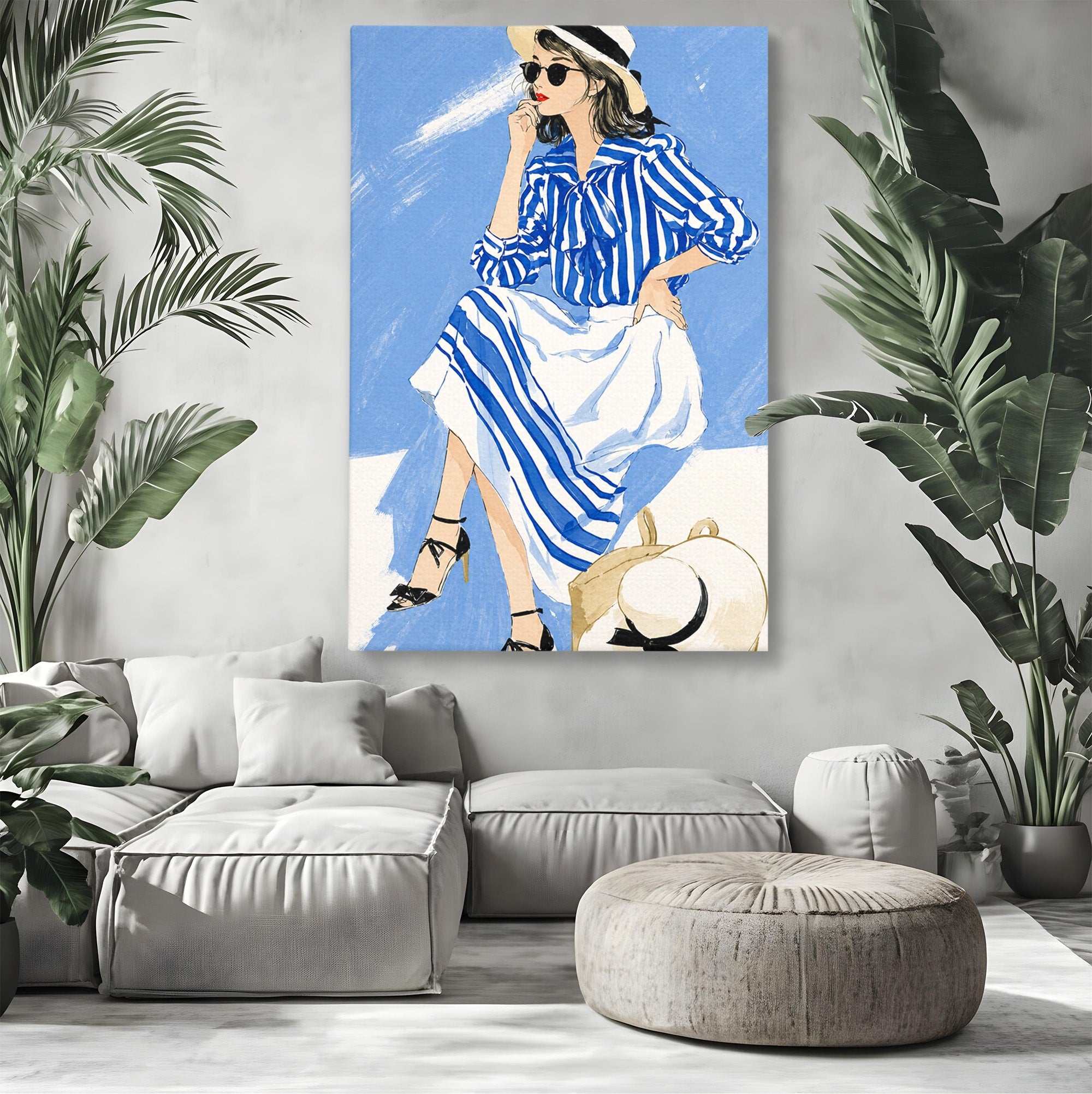 Tablou Canvas Premium LuxCanva® G1247, Femeie Eleganta In Albastru, Femeie, Moda, Eleganta, Birou, Stil, Vacanta, Culori Vibrante