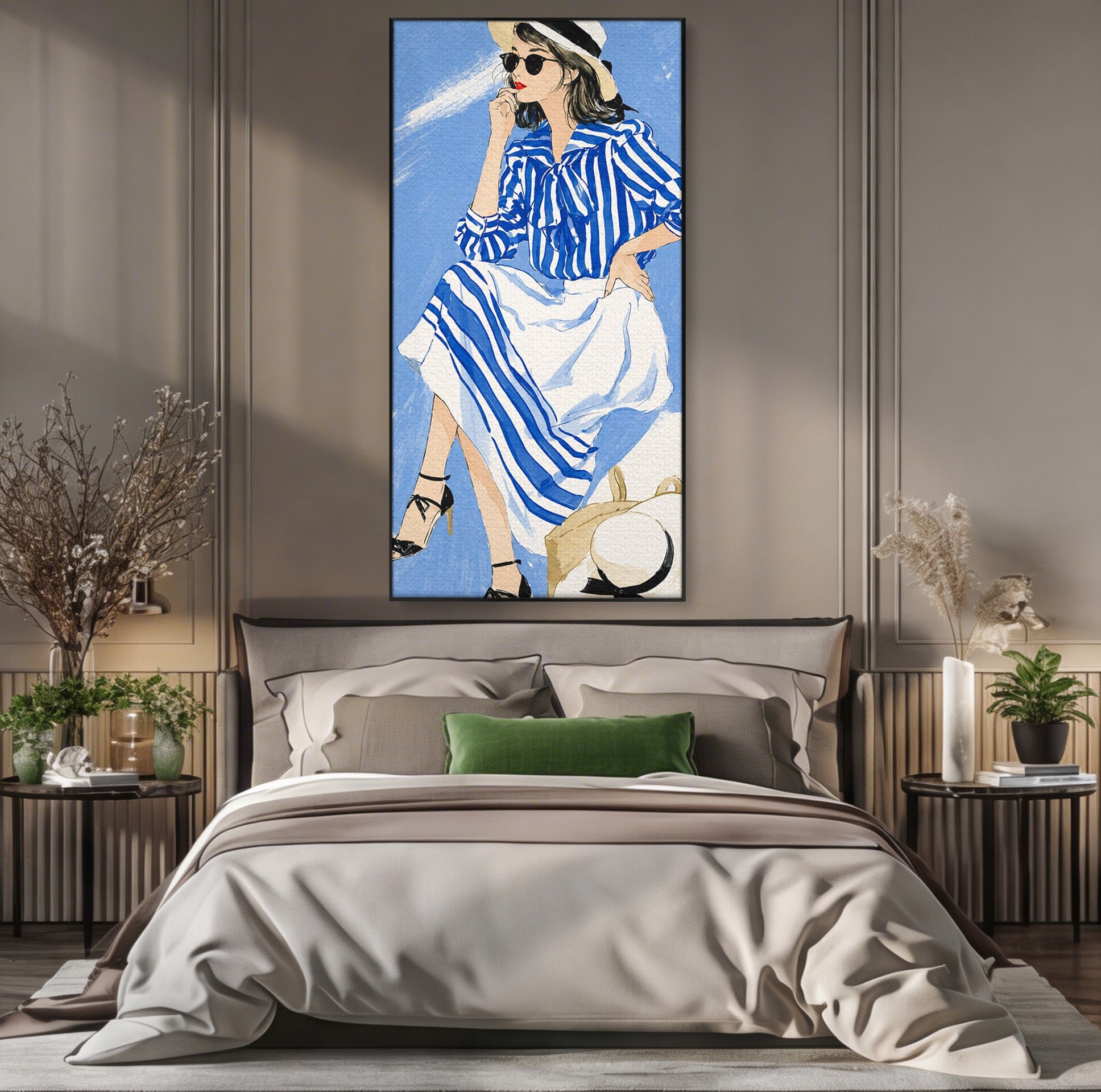 Tablou Canvas Premium LuxCanva® G1247, Femeie Eleganta In Albastru, Femeie, Moda, Eleganta, Birou, Stil, Vacanta, Culori Vibrante
