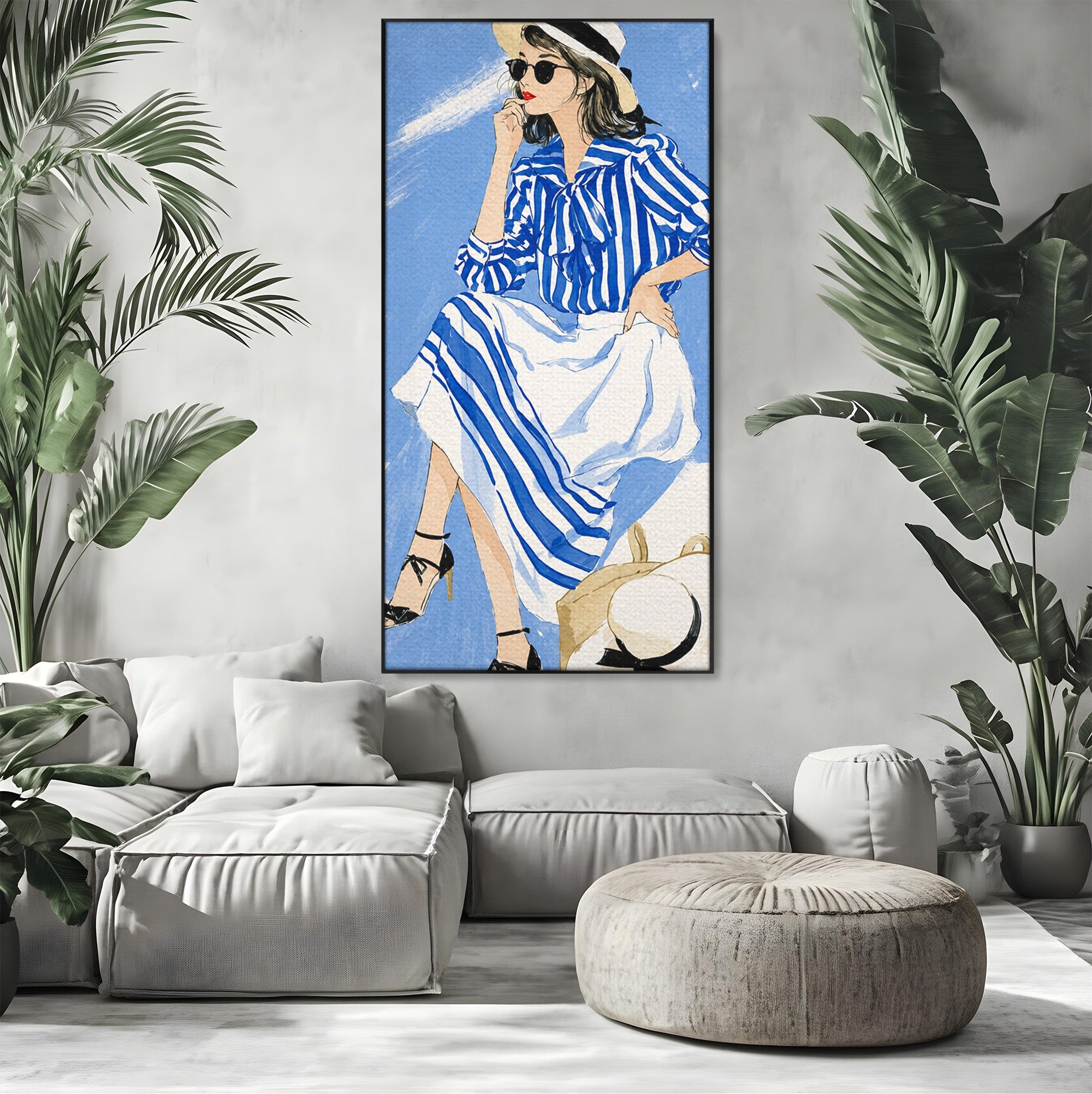 Tablou Canvas Premium LuxCanva® G1247, Femeie Eleganta In Albastru, Femeie, Moda, Eleganta, Birou, Stil, Vacanta, Culori Vibrante
