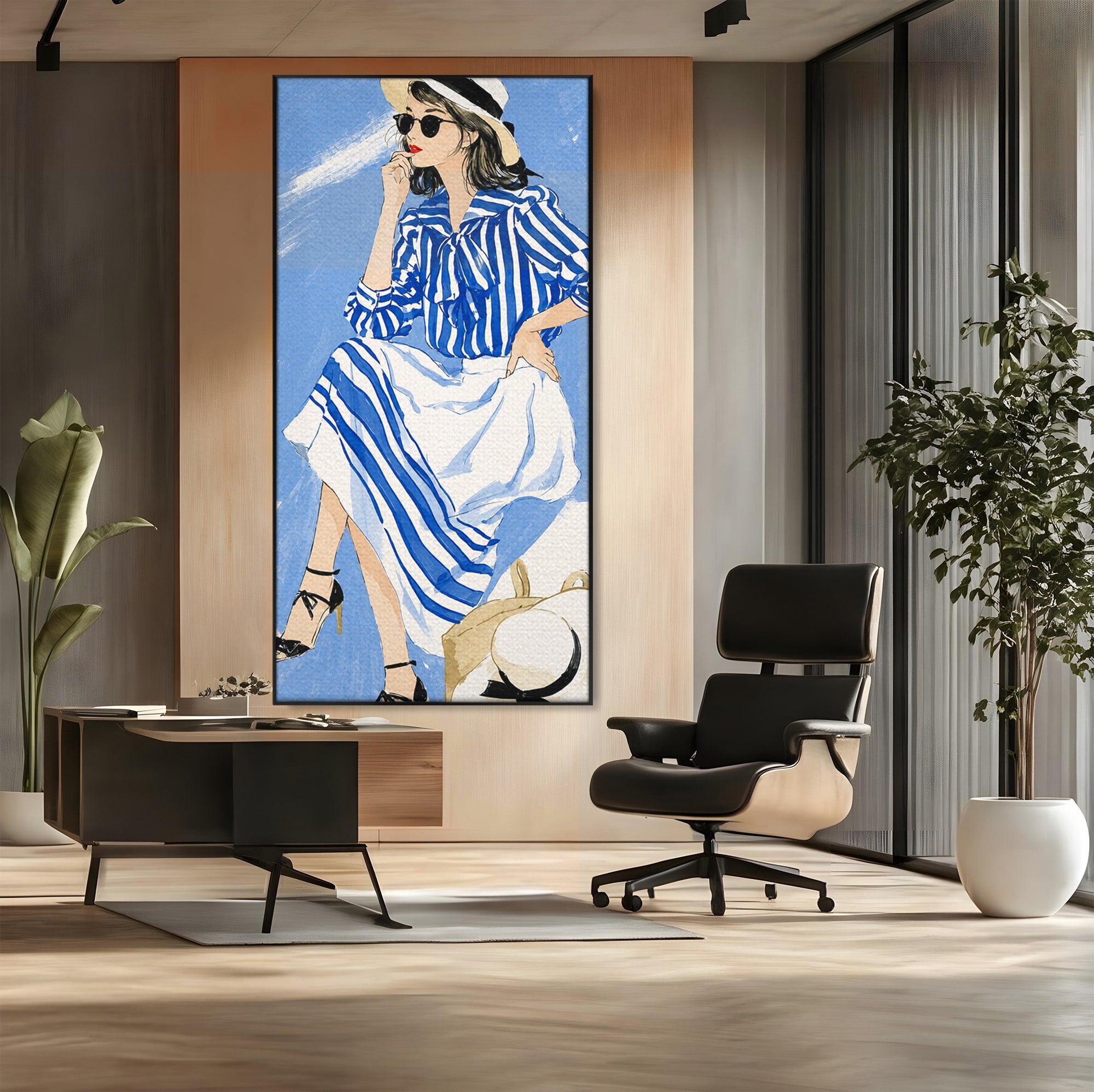 Tablou Canvas Premium LuxCanva® G1247, Femeie Eleganta In Albastru, Femeie, Moda, Eleganta, Birou, Stil, Vacanta, Culori Vibrante
