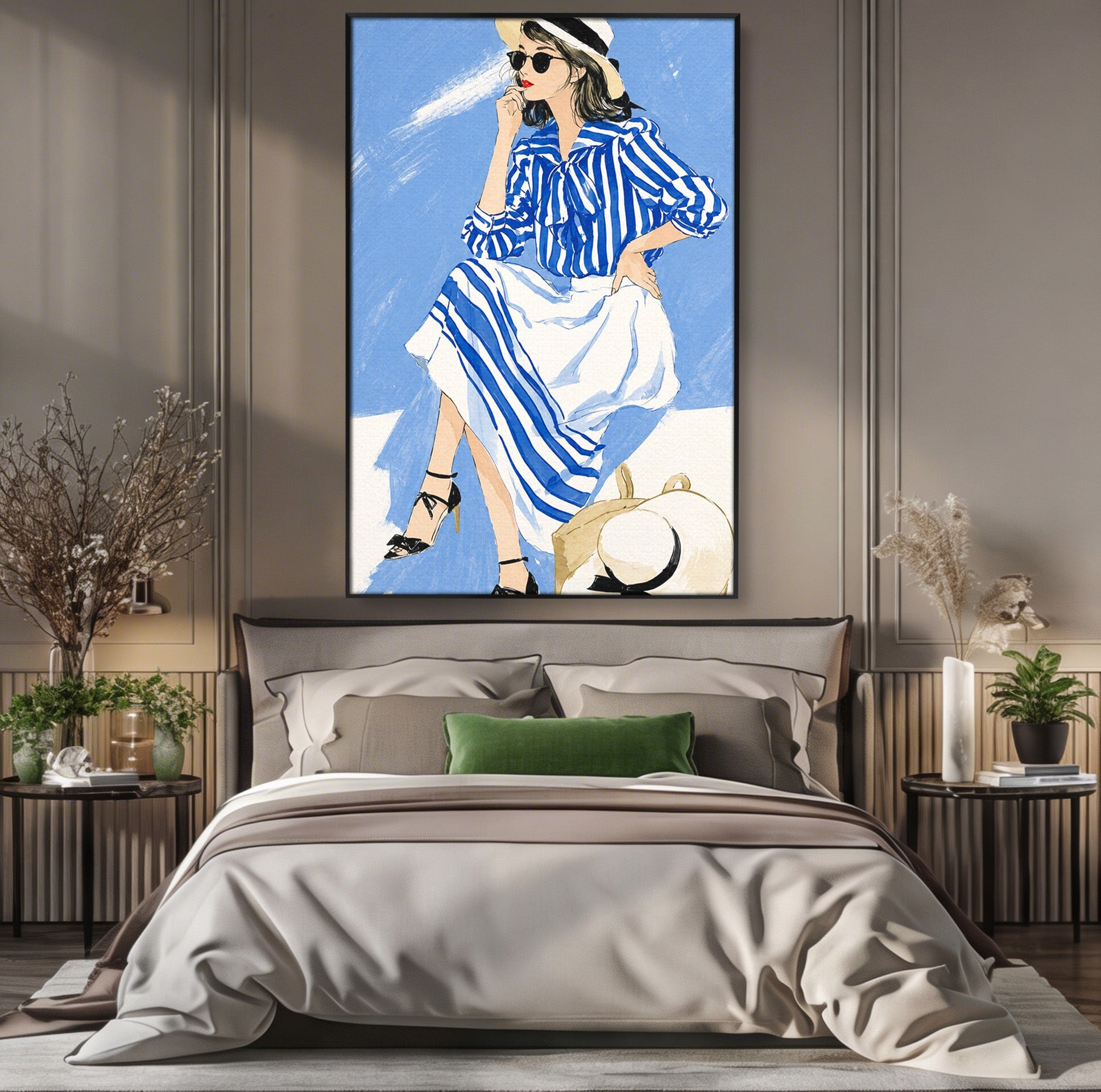 Tablou Canvas Premium LuxCanva® G1247, Femeie Eleganta In Albastru, Femeie, Moda, Eleganta, Birou, Stil, Vacanta, Culori Vibrante