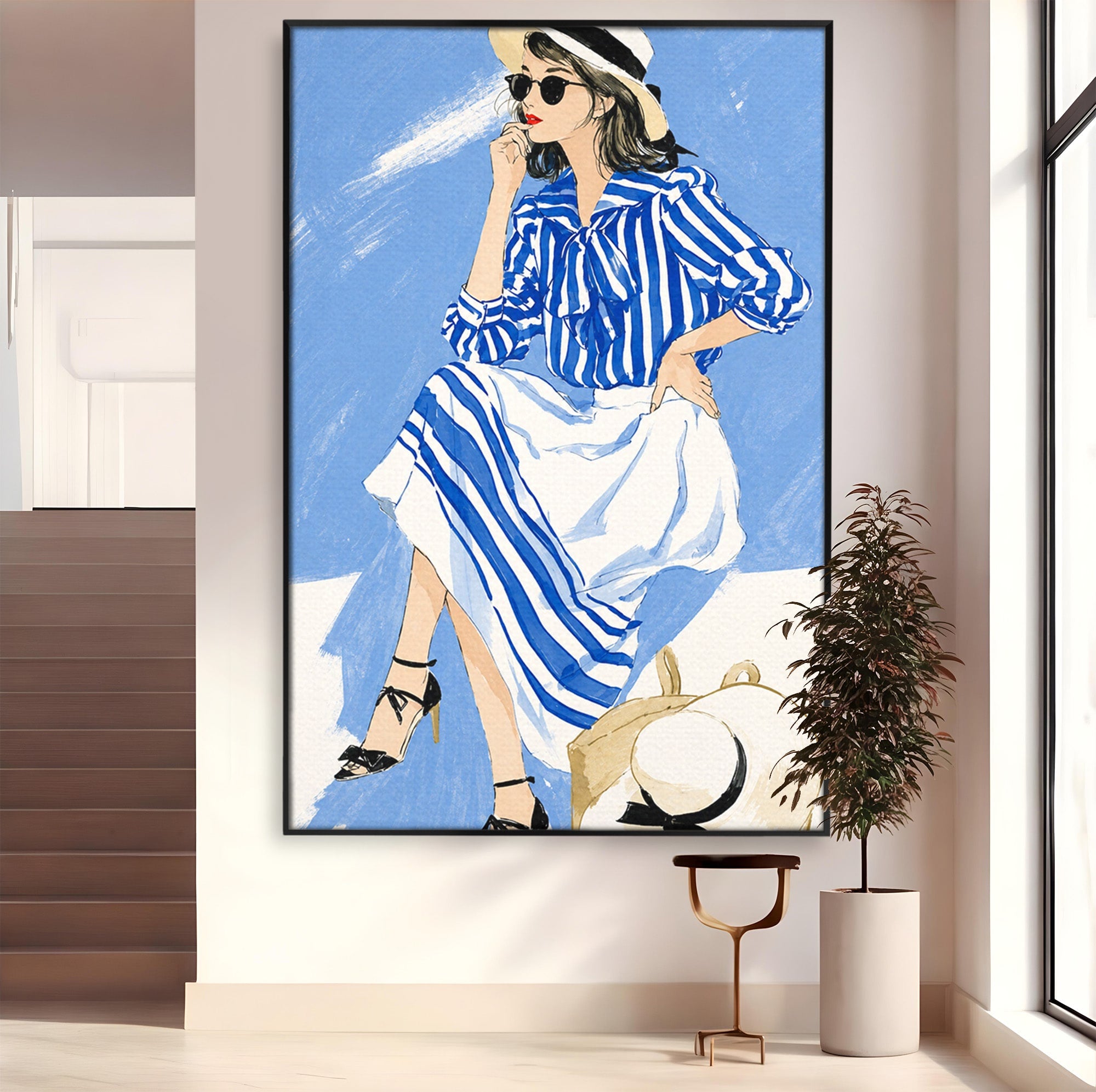 Tablou Canvas Premium LuxCanva® G1247, Femeie Eleganta In Albastru, Femeie, Moda, Eleganta, Birou, Stil, Vacanta, Culori Vibrante