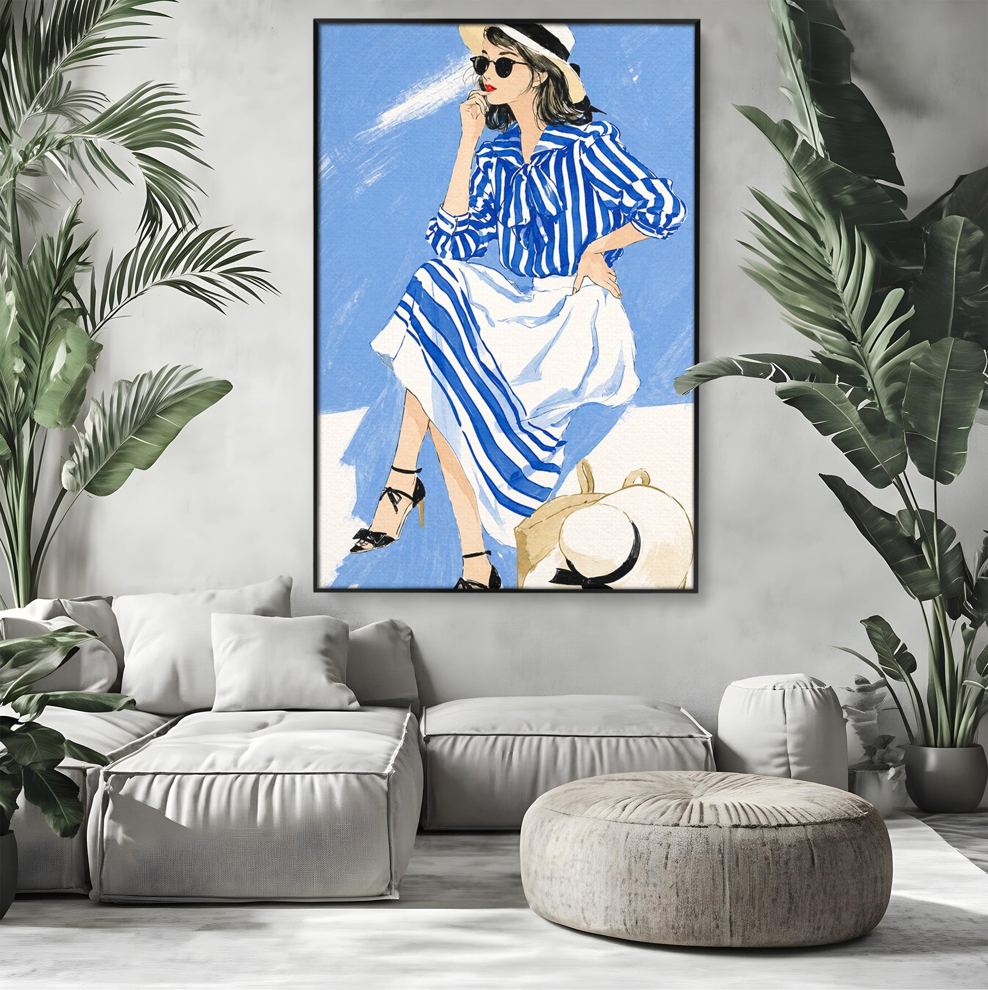 Tablou Canvas Premium LuxCanva® G1247, Femeie Eleganta In Albastru, Femeie, Moda, Eleganta, Birou, Stil, Vacanta, Culori Vibrante