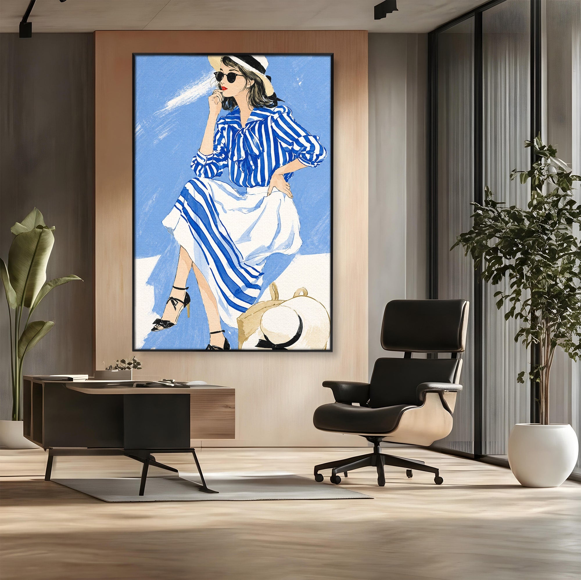Tablou Canvas Premium LuxCanva® G1247, Femeie Eleganta In Albastru, Femeie, Moda, Eleganta, Birou, Stil, Vacanta, Culori Vibrante