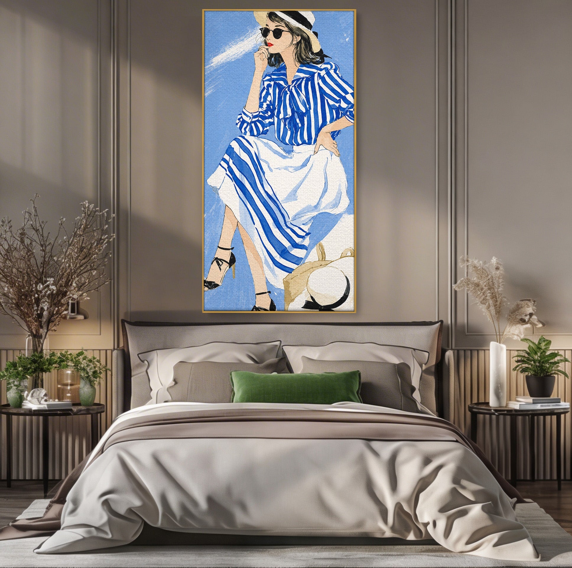 Tablou Canvas Premium LuxCanva® G1247, Femeie Eleganta In Albastru, Femeie, Moda, Eleganta, Birou, Stil, Vacanta, Culori Vibrante