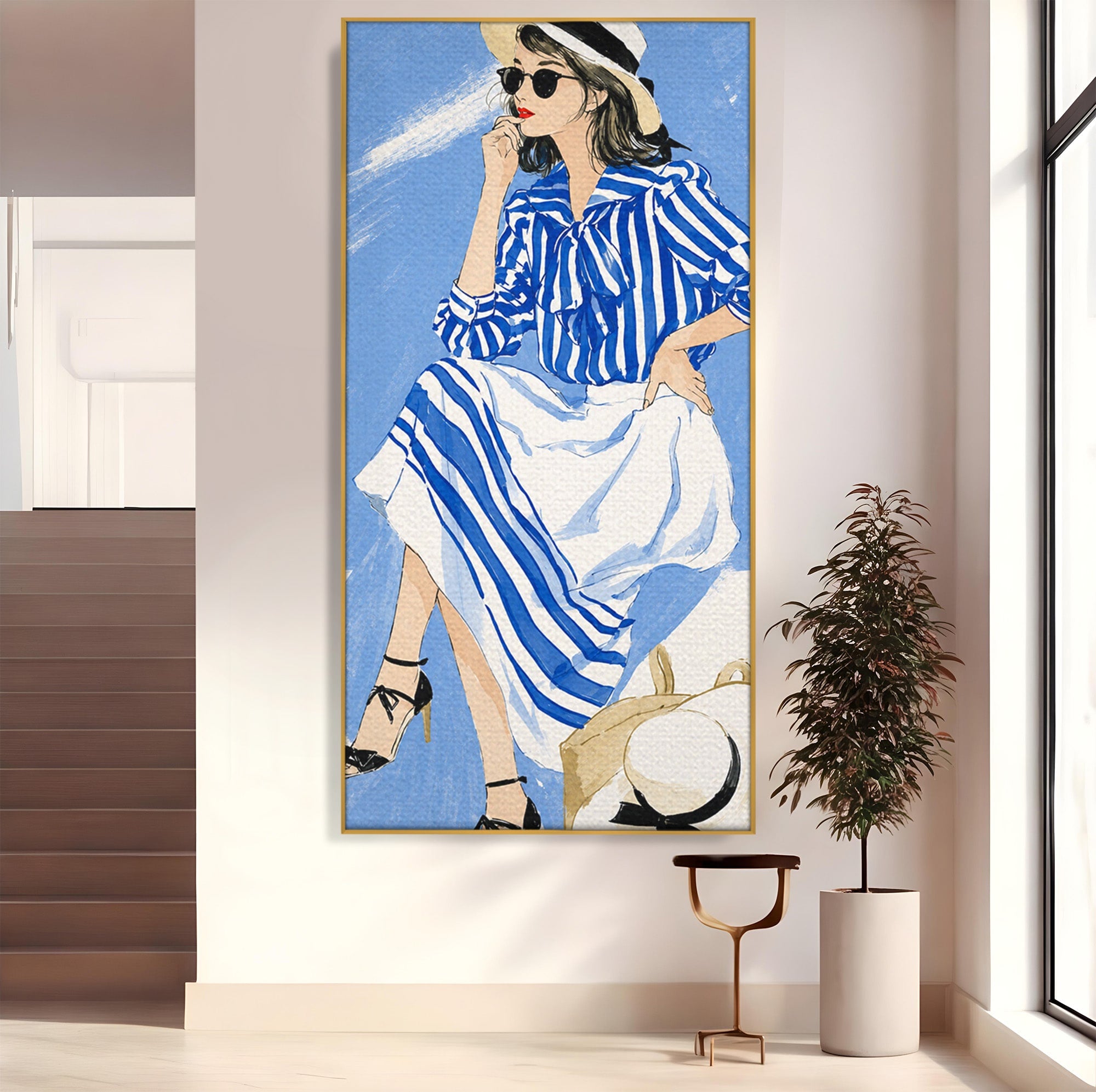 Tablou Canvas Premium LuxCanva® G1247, Femeie Eleganta In Albastru, Femeie, Moda, Eleganta, Birou, Stil, Vacanta, Culori Vibrante