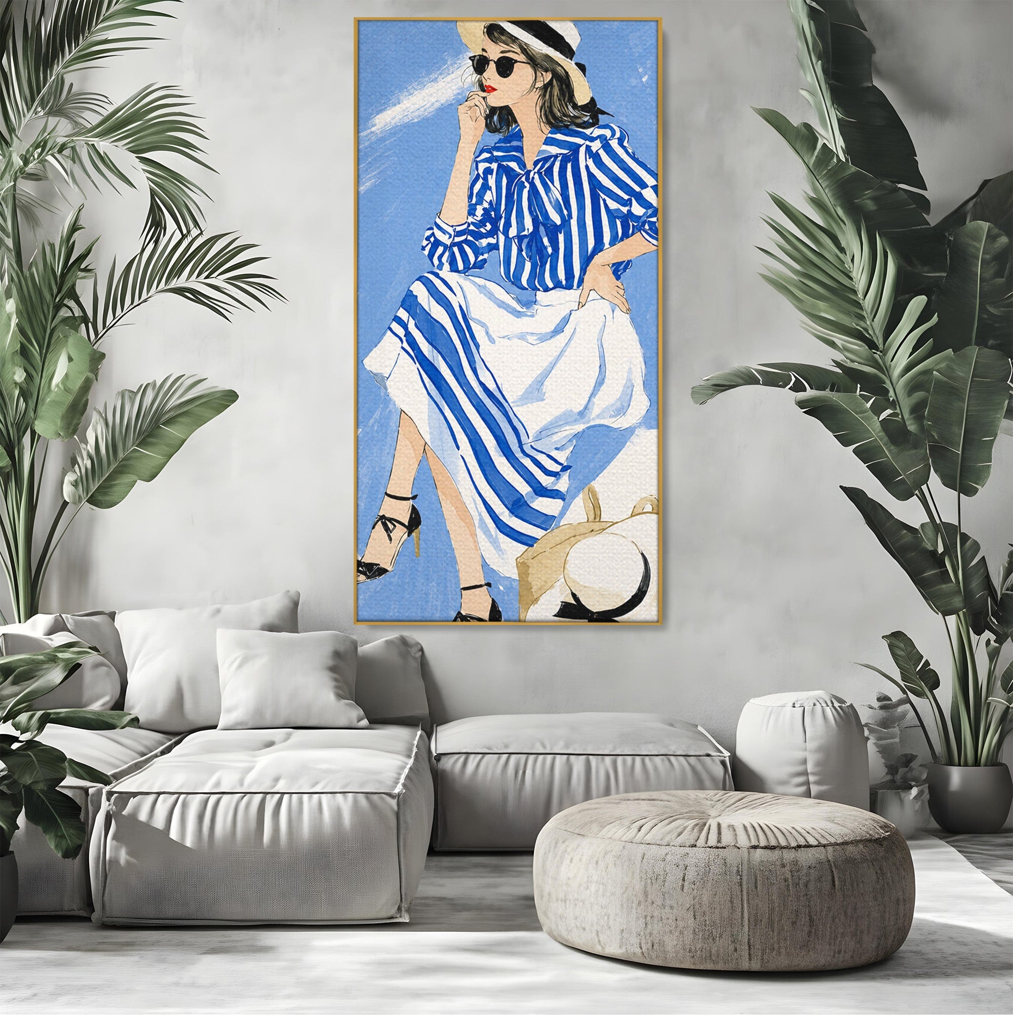 Tablou Canvas Premium LuxCanva® G1247, Femeie Eleganta In Albastru, Femeie, Moda, Eleganta, Birou, Stil, Vacanta, Culori Vibrante