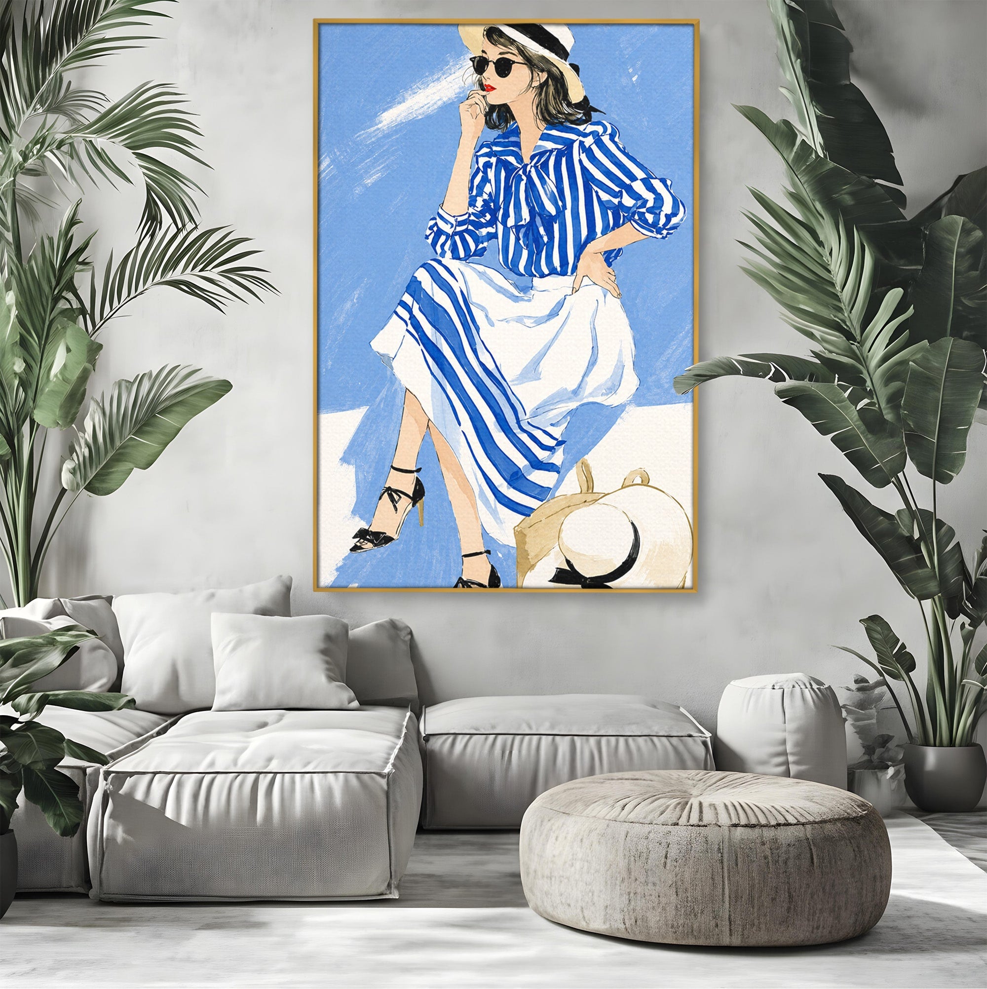 Tablou Canvas Premium LuxCanva® G1247, Femeie Eleganta In Albastru, Femeie, Moda, Eleganta, Birou, Stil, Vacanta, Culori Vibrante