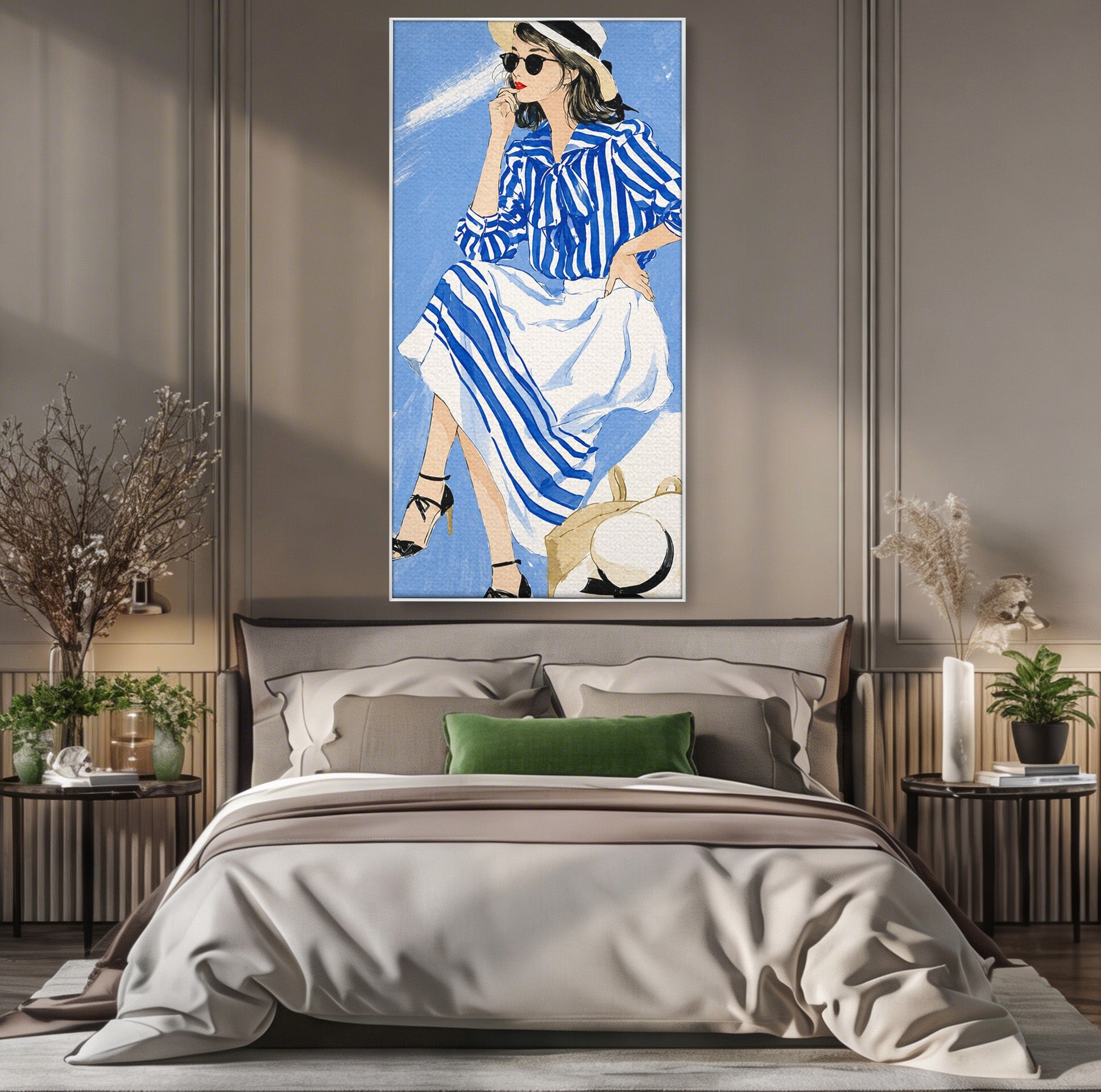 Tablou Canvas Premium LuxCanva® G1247, Femeie Eleganta In Albastru, Femeie, Moda, Eleganta, Birou, Stil, Vacanta, Culori Vibrante