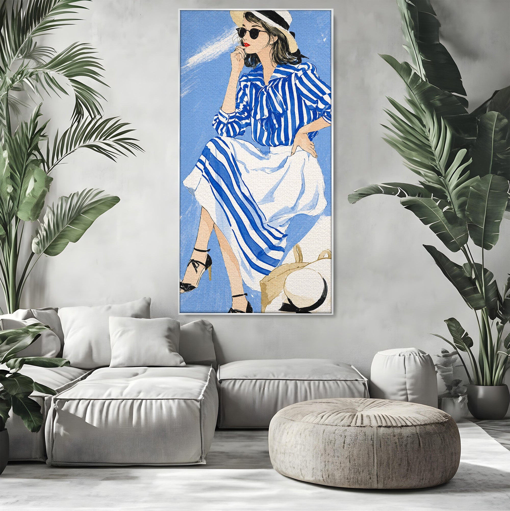 Tablou Canvas Premium LuxCanva® G1247, Femeie Eleganta In Albastru, Femeie, Moda, Eleganta, Birou, Stil, Vacanta, Culori Vibrante