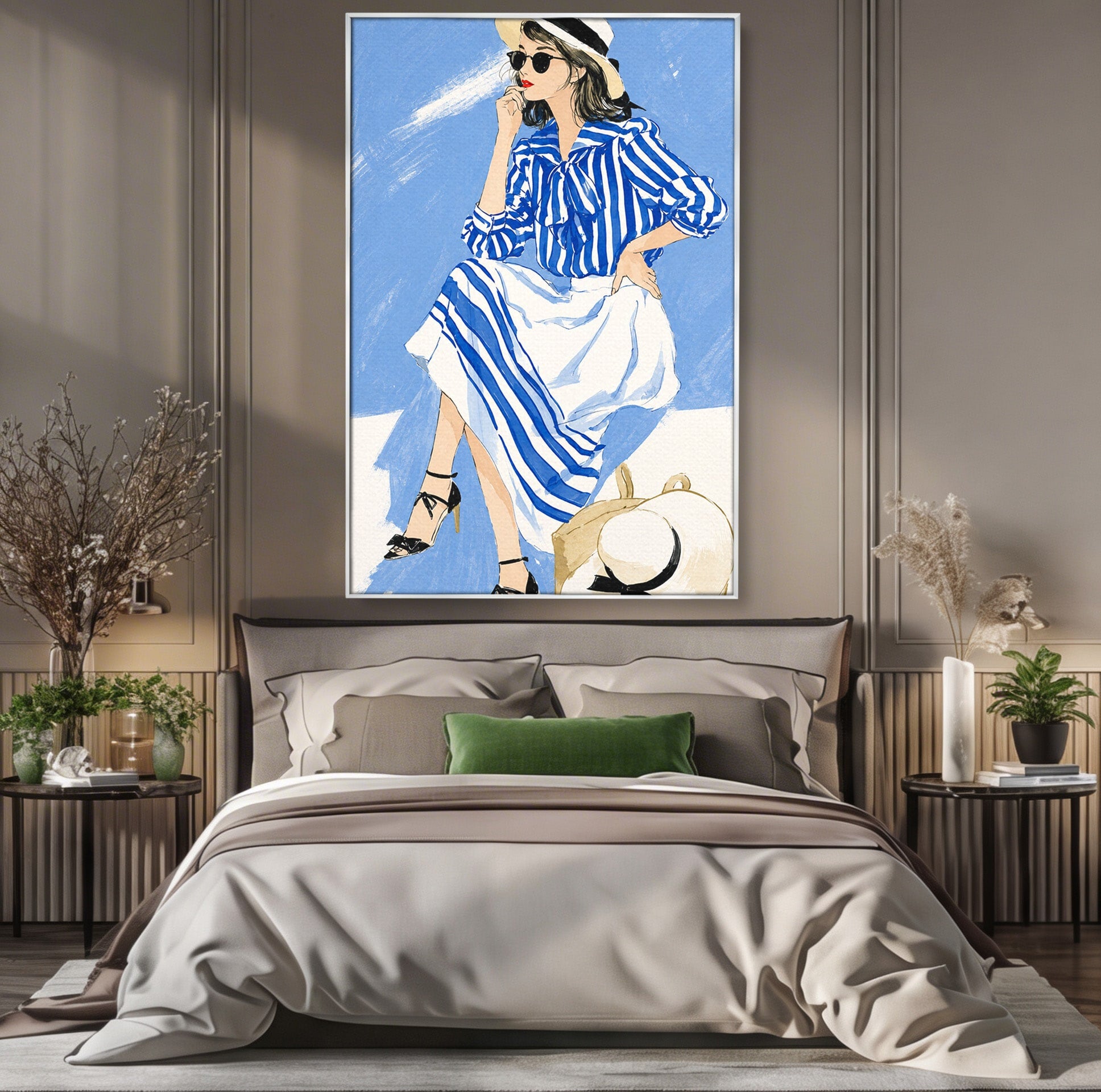 Tablou Canvas Premium LuxCanva® G1247, Femeie Eleganta In Albastru, Femeie, Moda, Eleganta, Birou, Stil, Vacanta, Culori Vibrante