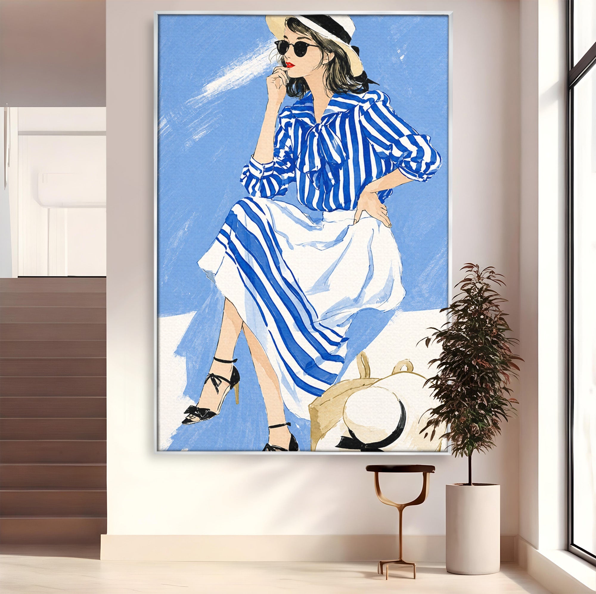Tablou Canvas Premium LuxCanva® G1247, Femeie Eleganta In Albastru, Femeie, Moda, Eleganta, Birou, Stil, Vacanta, Culori Vibrante