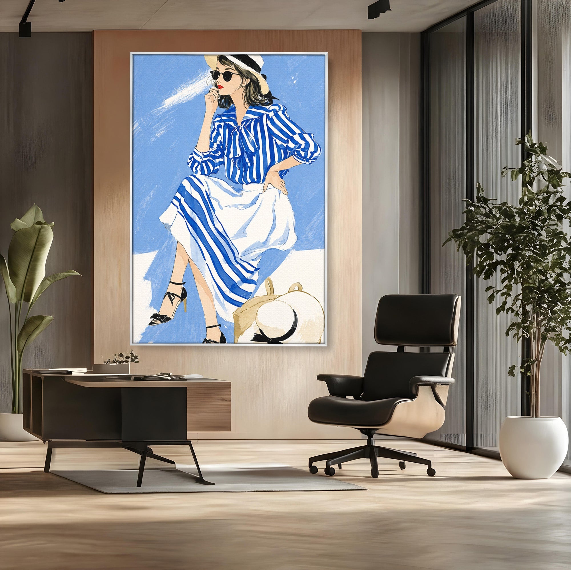 Tablou Canvas Premium LuxCanva® G1247, Femeie Eleganta In Albastru, Femeie, Moda, Eleganta, Birou, Stil, Vacanta, Culori Vibrante