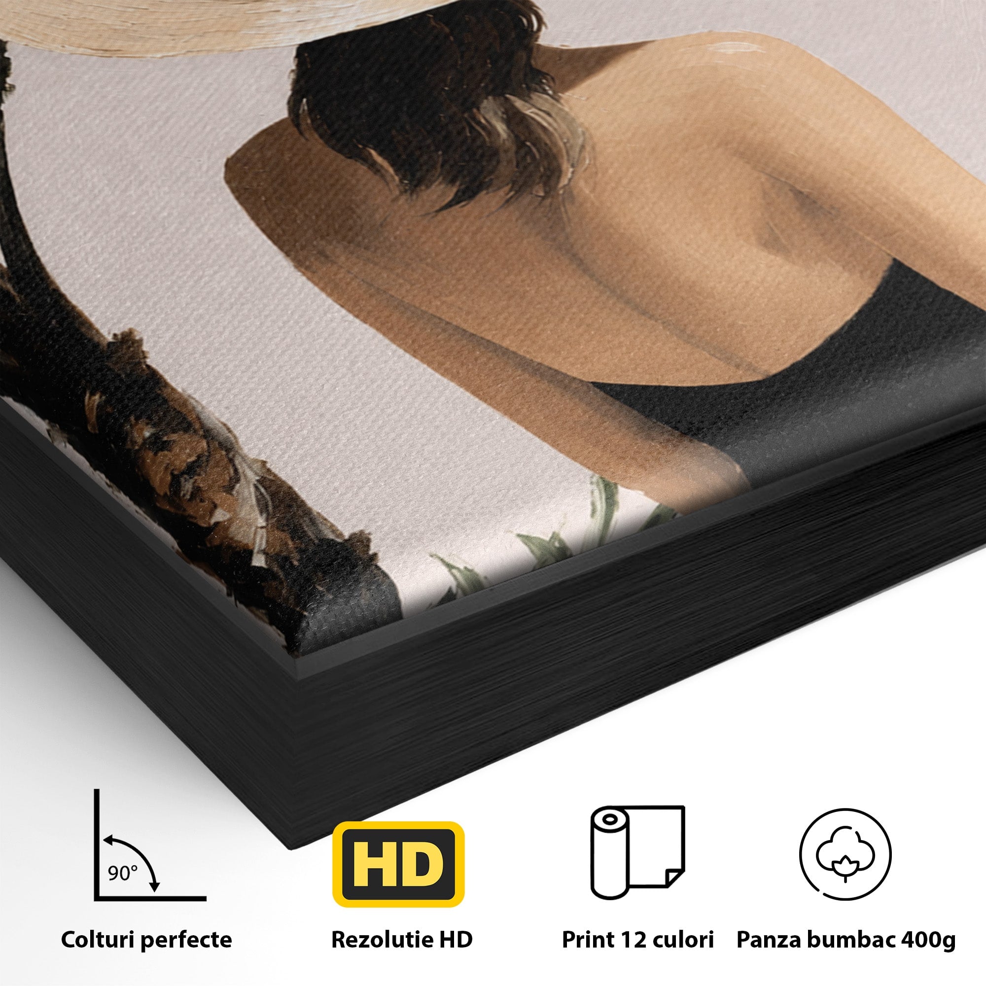 Tablou Canvas Premium LuxCanva® G1253, Femeie La Plaja, Femeie, Plaja, Palarii, Relaxare, Living, Culori Vibrante