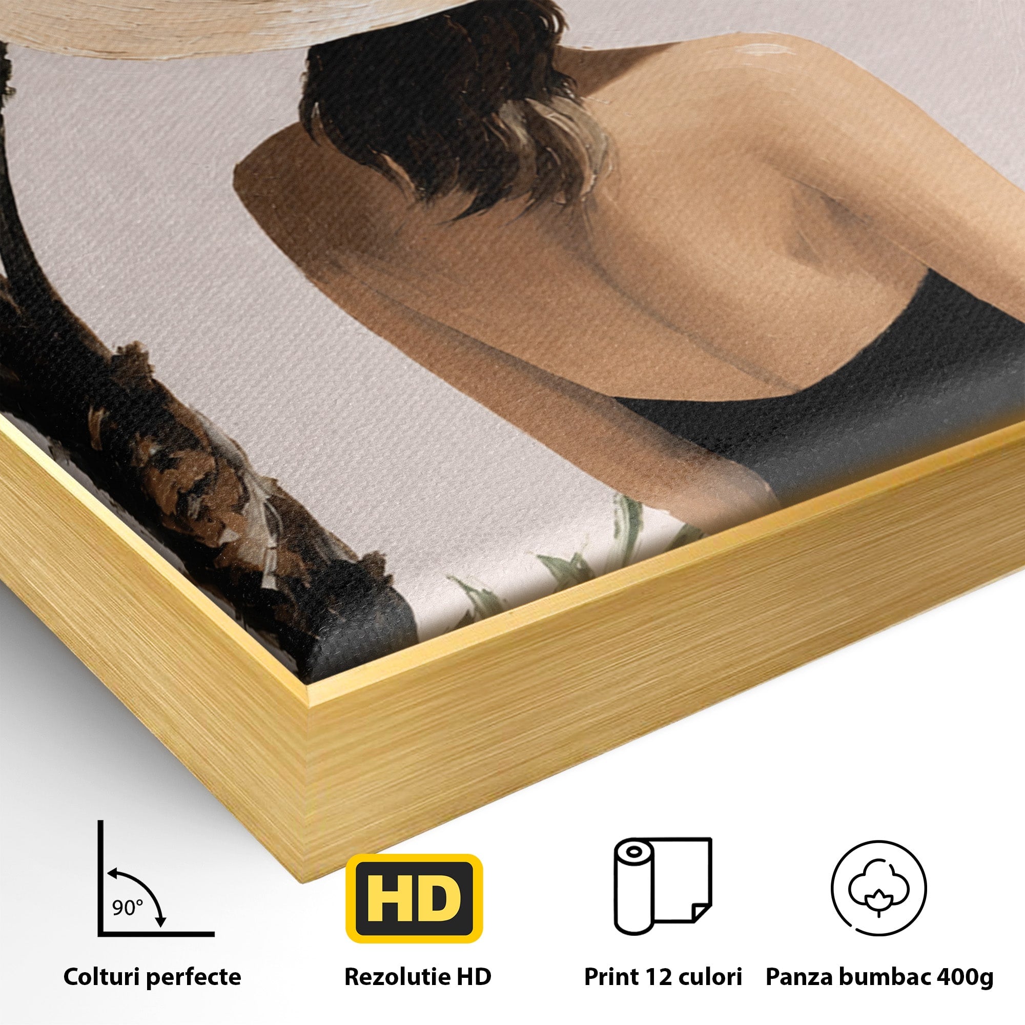 Tablou Canvas Premium LuxCanva® G1253, Femeie La Plaja, Femeie, Plaja, Palarii, Relaxare, Living, Culori Vibrante