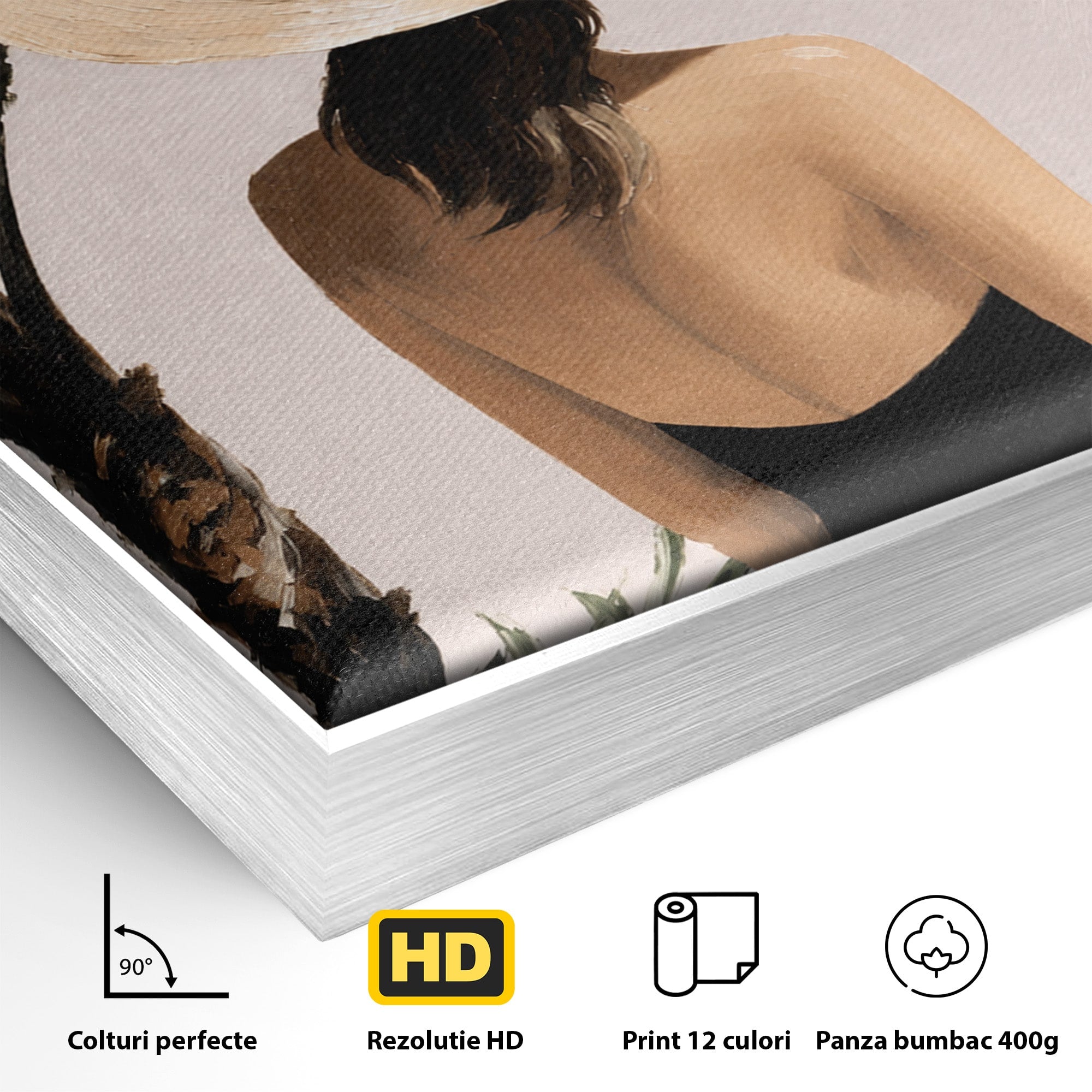 Tablou Canvas Premium LuxCanva® G1253, Femeie La Plaja, Femeie, Plaja, Palarii, Relaxare, Living, Culori Vibrante