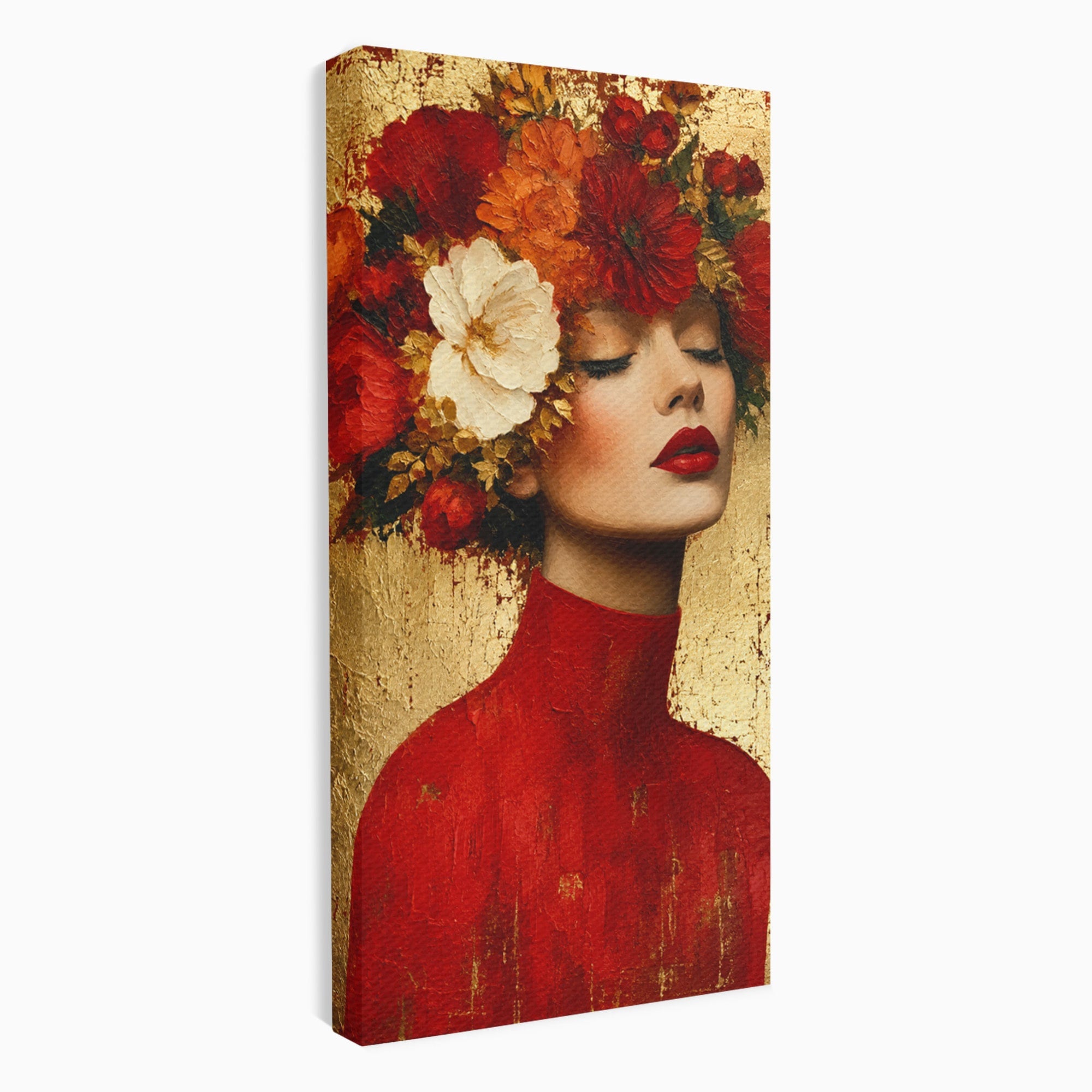 Tablou Canvas Premium LuxCanva® G1256, Femeie Cu Flori, Femeie, Flori, Portret, Eleganta, Living, Culori Vibrante