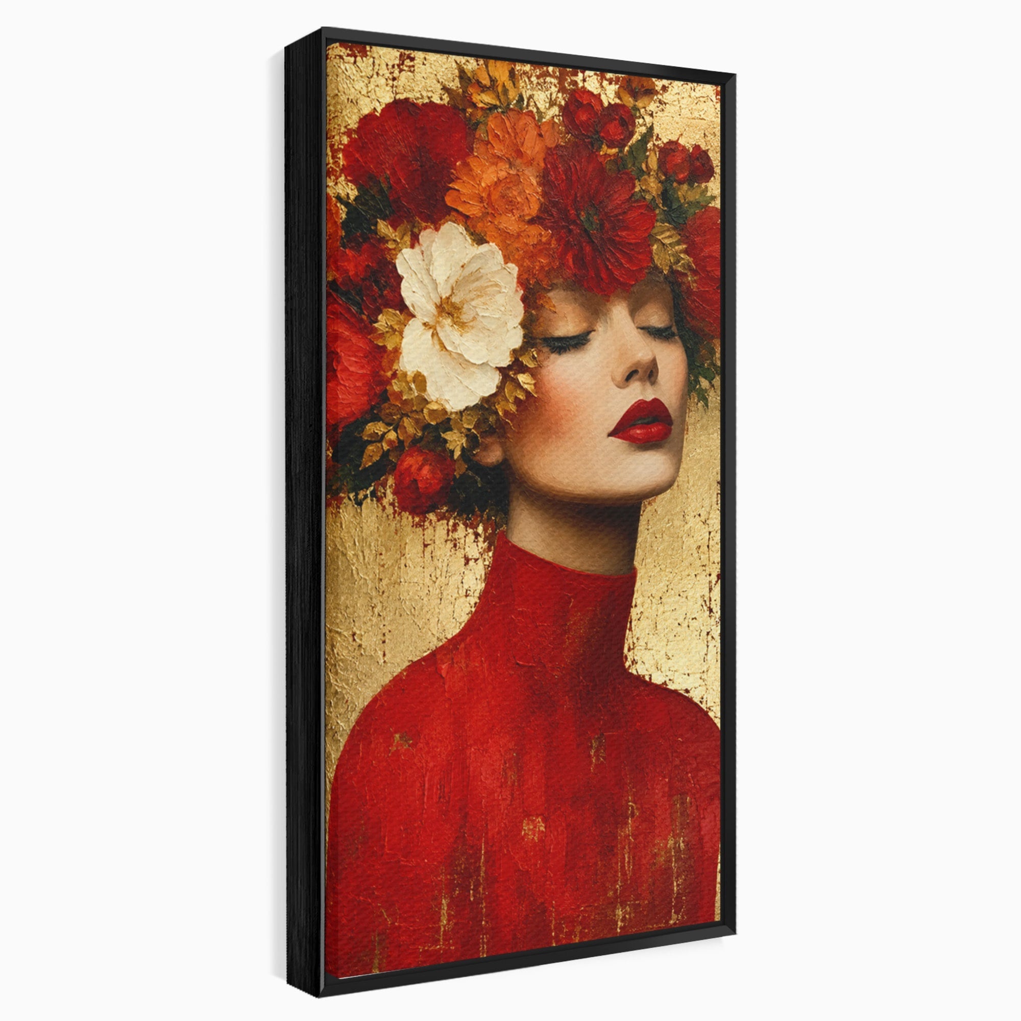 Tablou Canvas Premium LuxCanva® G1256, Femeie Cu Flori, Femeie, Flori, Portret, Eleganta, Living, Culori Vibrante