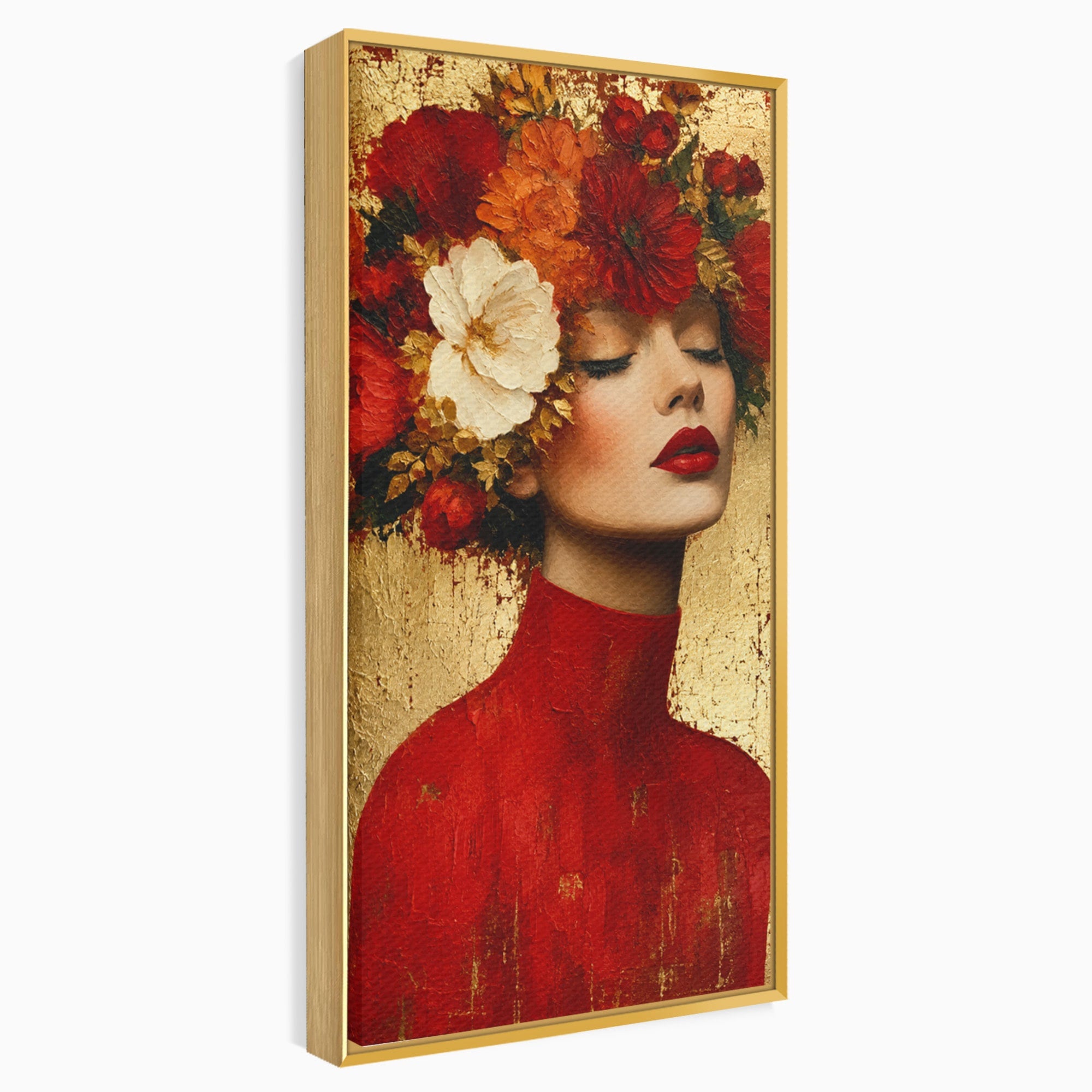 Tablou Canvas Premium LuxCanva® G1256, Femeie Cu Flori, Femeie, Flori, Portret, Eleganta, Living, Culori Vibrante